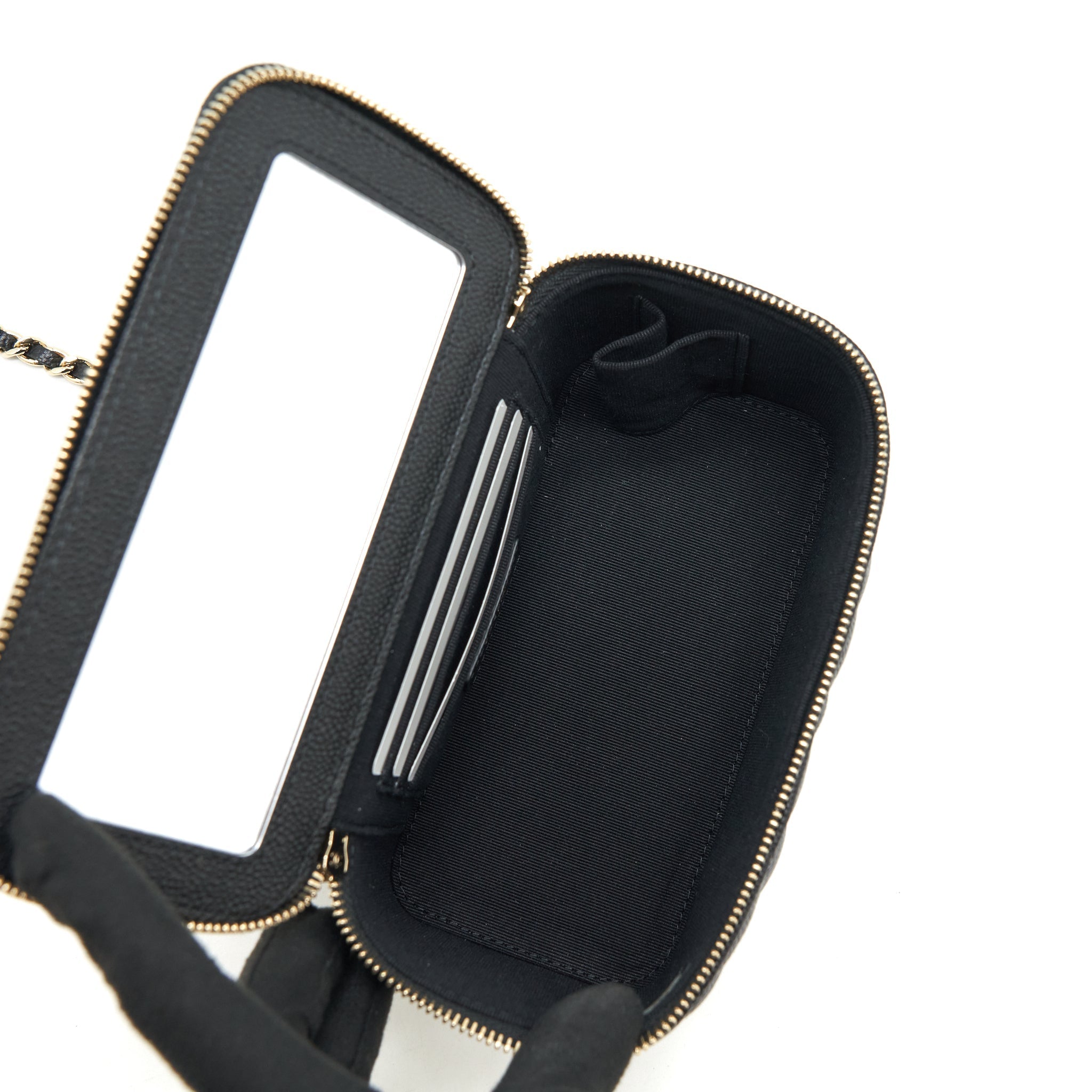 CHANEL 22P LONG VANITY WITH LOGO ON CHAIN CAVIAR BLACK LGHW