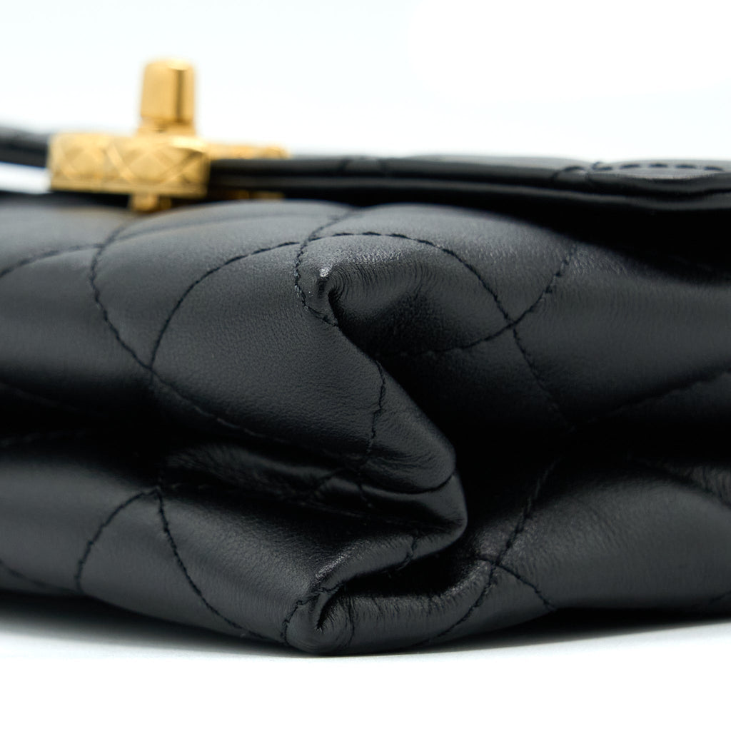 CHANEL 22S SEASONAL FLAP BAG CALFSKIN BLACK BRUSHED GHW