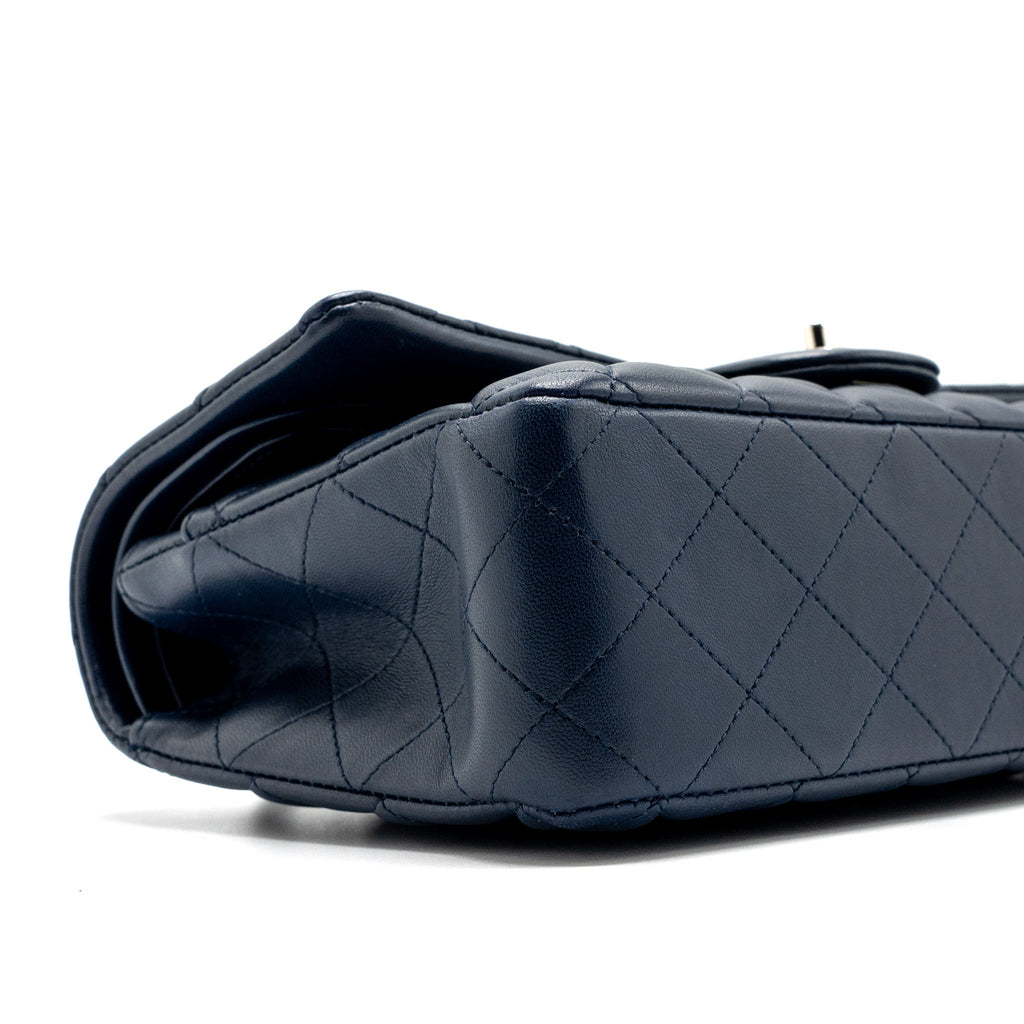 CHANEL MEDIUM CLASSIC DOUBLE FLAP BAG LAMBSKIN DARK BLUE SHW