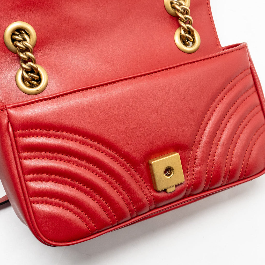 GUCCI SMALL GG MARMONT SHOULDER BAG CALFSKIN RED BRUSHED GHW