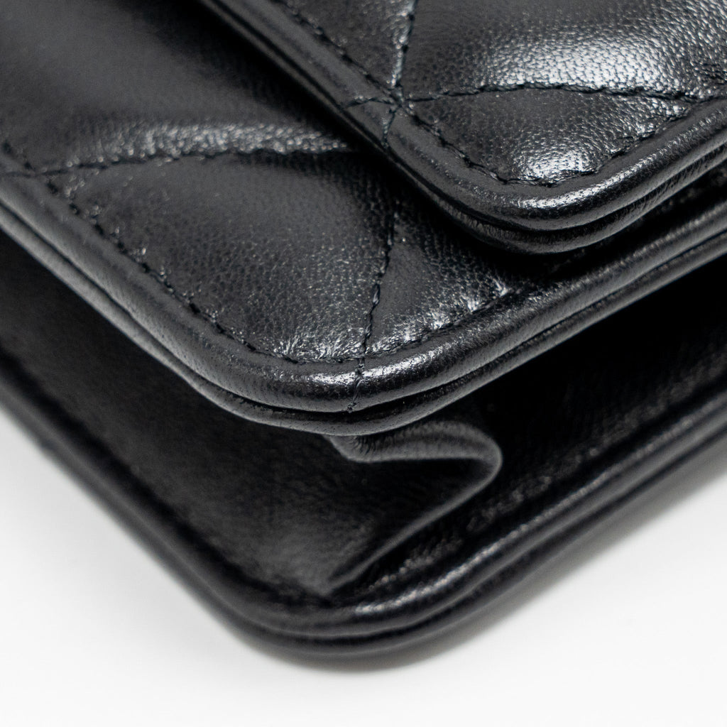 CHANEL 19 WALLET ON CHAIN LAMBSKIN BLACK MULTICOLOUR HARDWARE