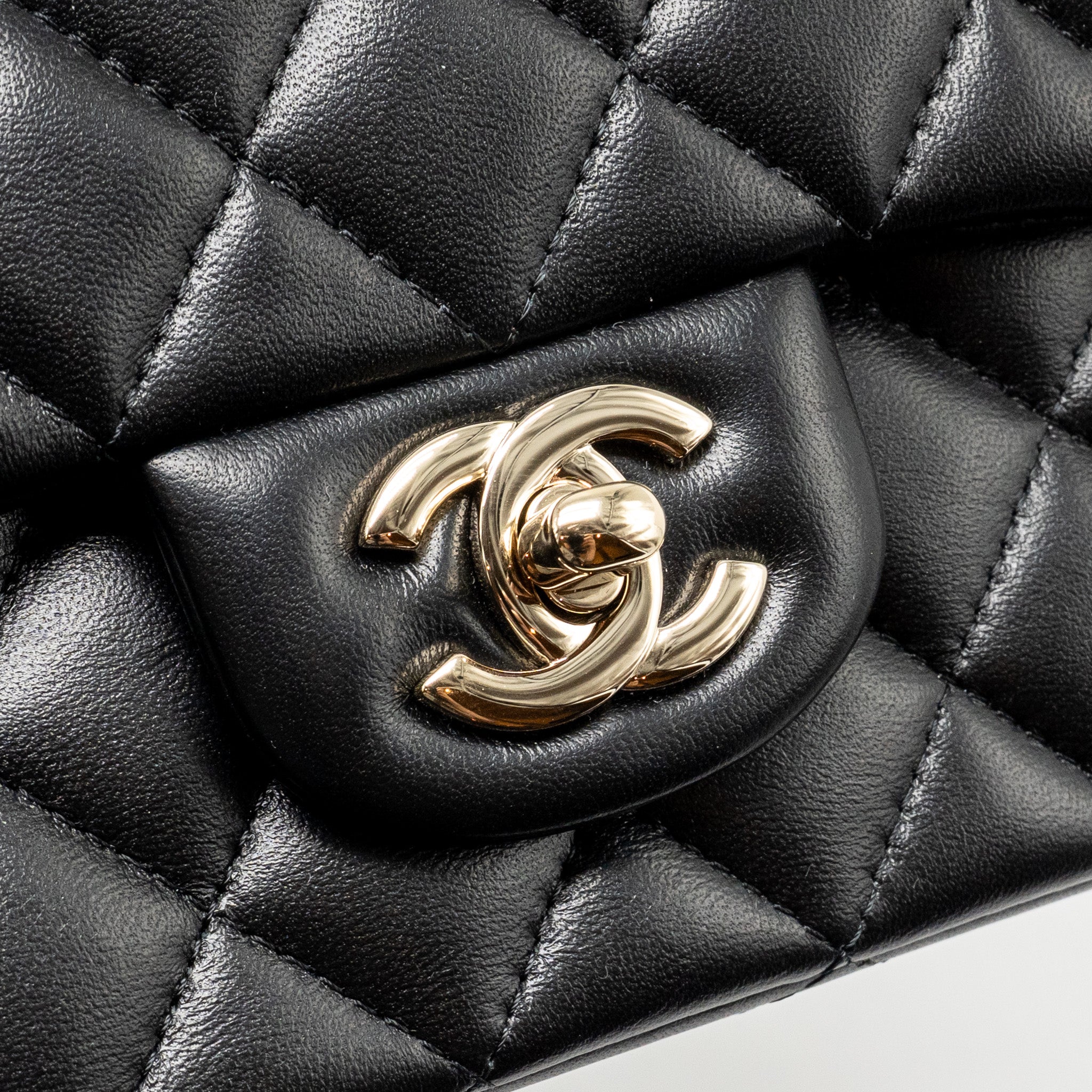 CHANEL TOP HANDLE MINI RECTANGULAR FLAP BAG LAMBSKIN BLACK LGHW (MICROCHIP)