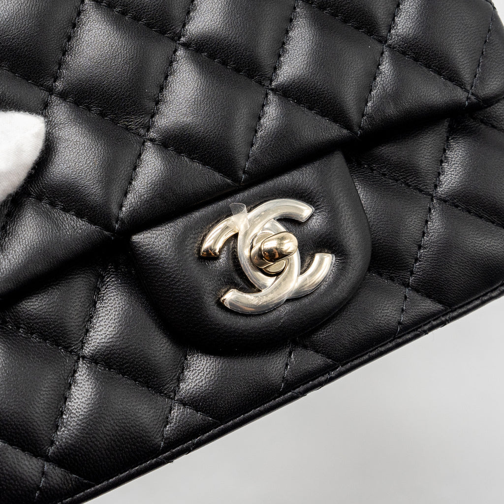 CHANEL MINI SQUARE FLAP BAG LAMBSKIN BLACK LGHW (MICROCHIP)