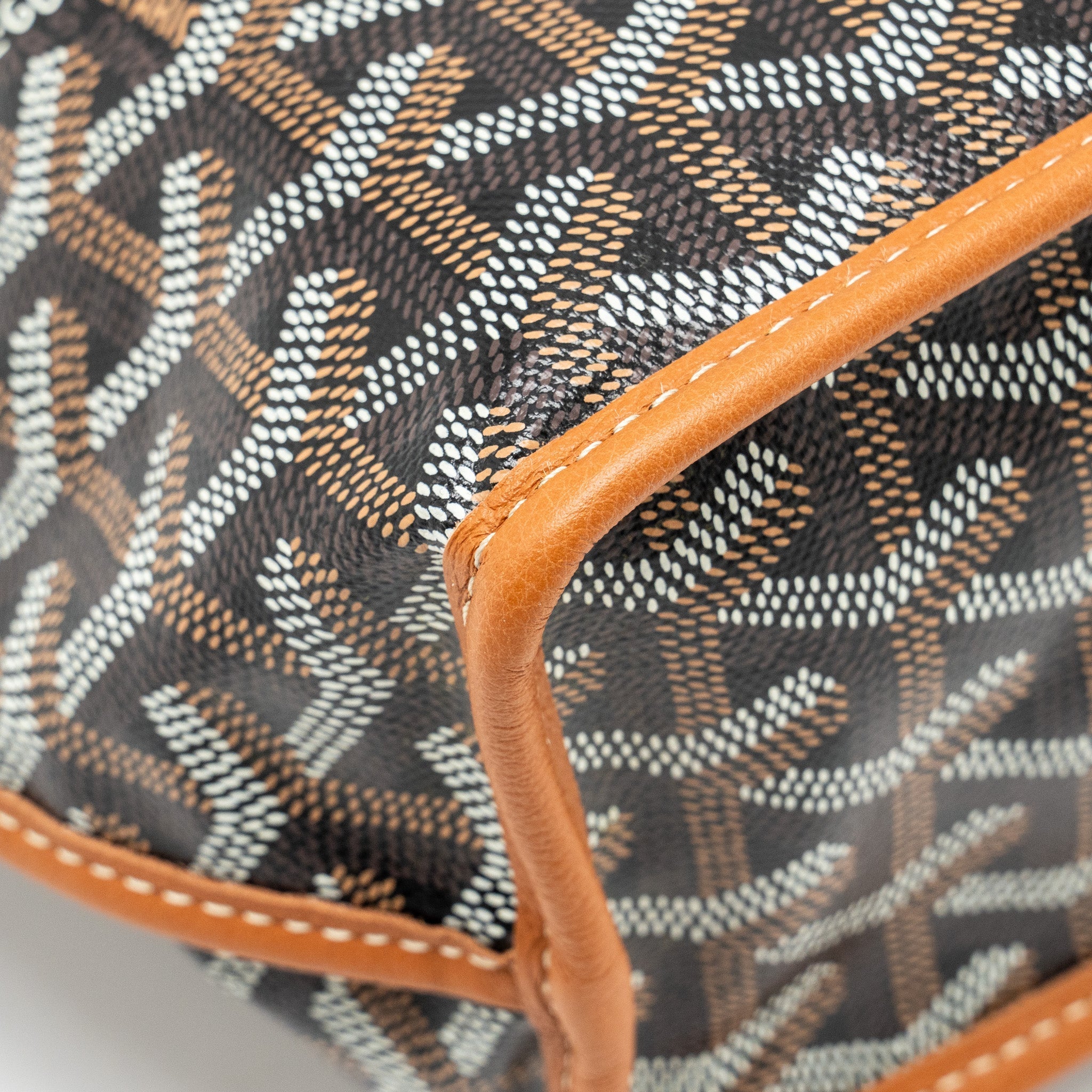 GOYARD MINI ANJOU TOTE BAG GOYARDLINE CANVAS / CALFSKIN BLACK/TAN SHW