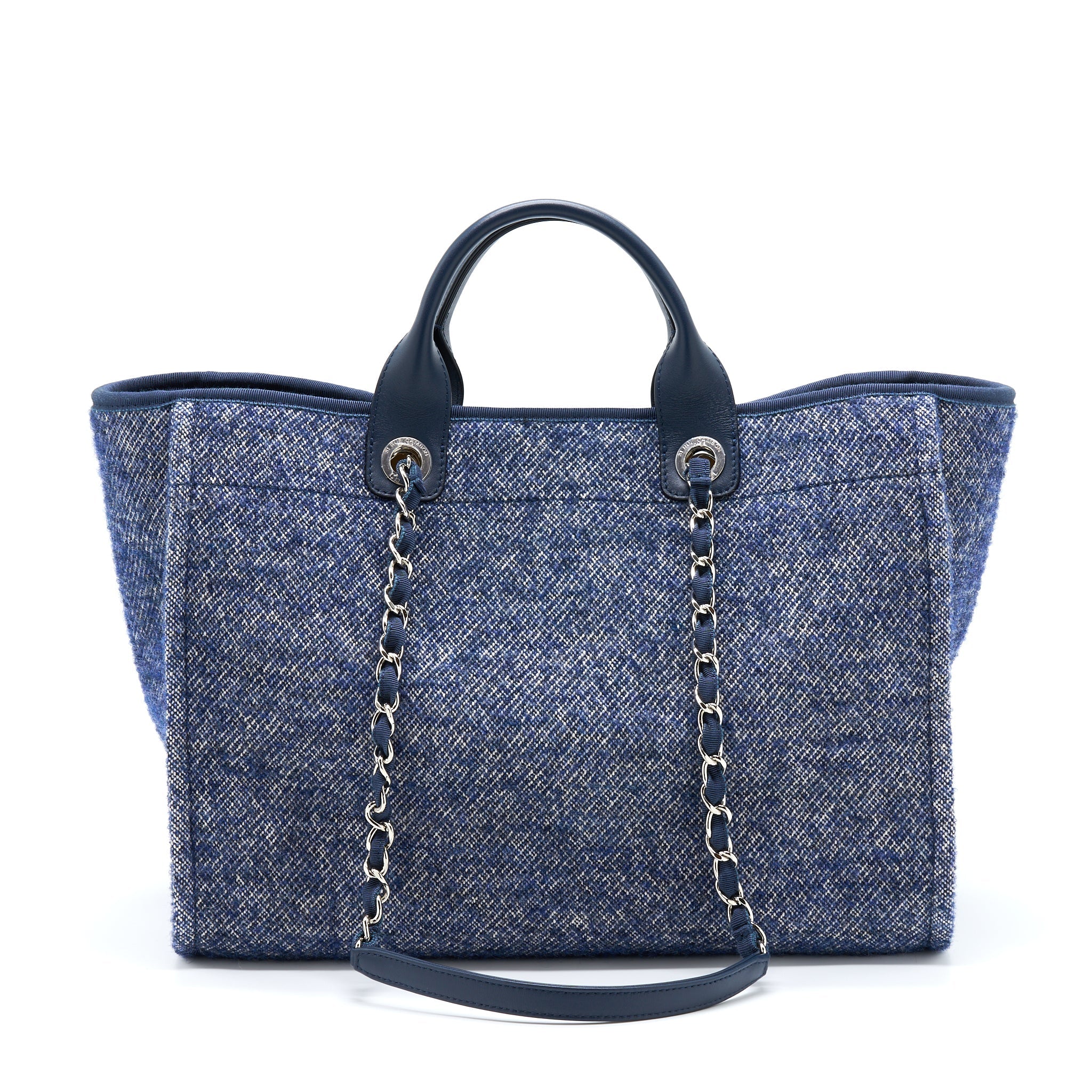 CHANEL DEAUVILLE TOTE BAG NAVY SHW(MICROCHIP)