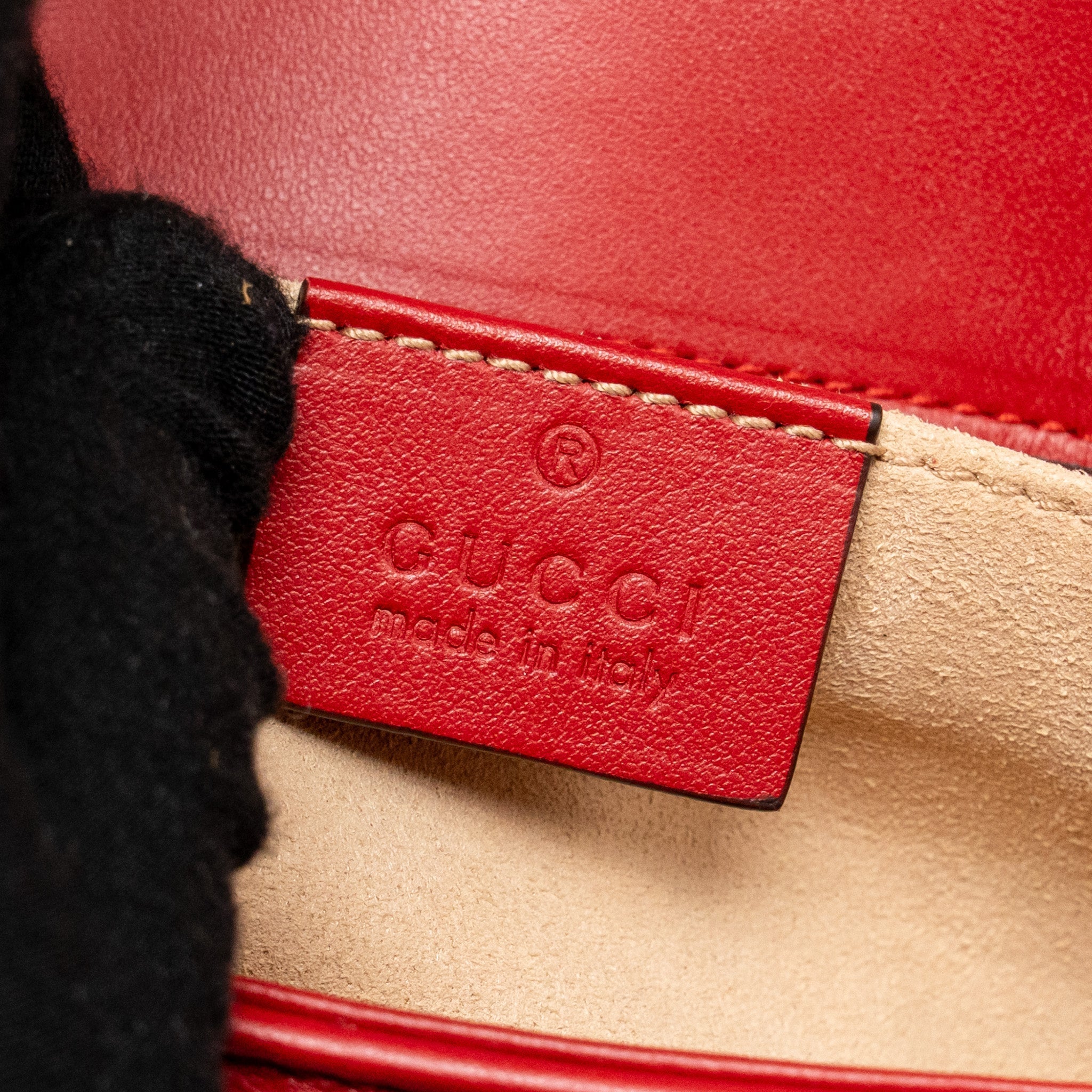 GUCCI SMALL GG MARMONT SHOULDER BAG CALFSKIN RED BRUSHED GHW