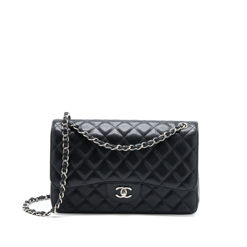 CHANEL JUMBO CLASSIC DOUBLE FLAP BAG CAVIAR BLACK SHW