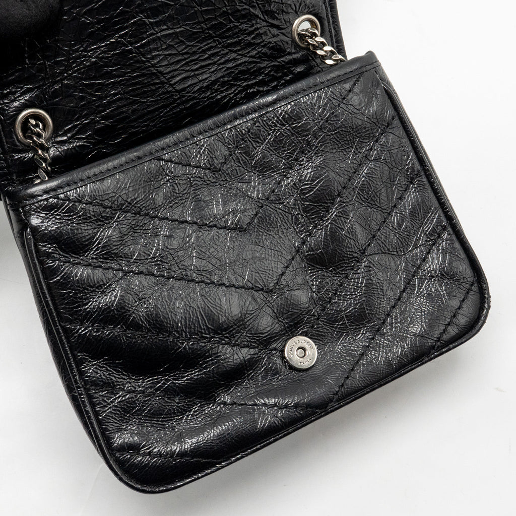 SAINT LAURENT / YSL NIKI CHAIN WALLET CRINKLED CALFSKIN BLACK SHW
