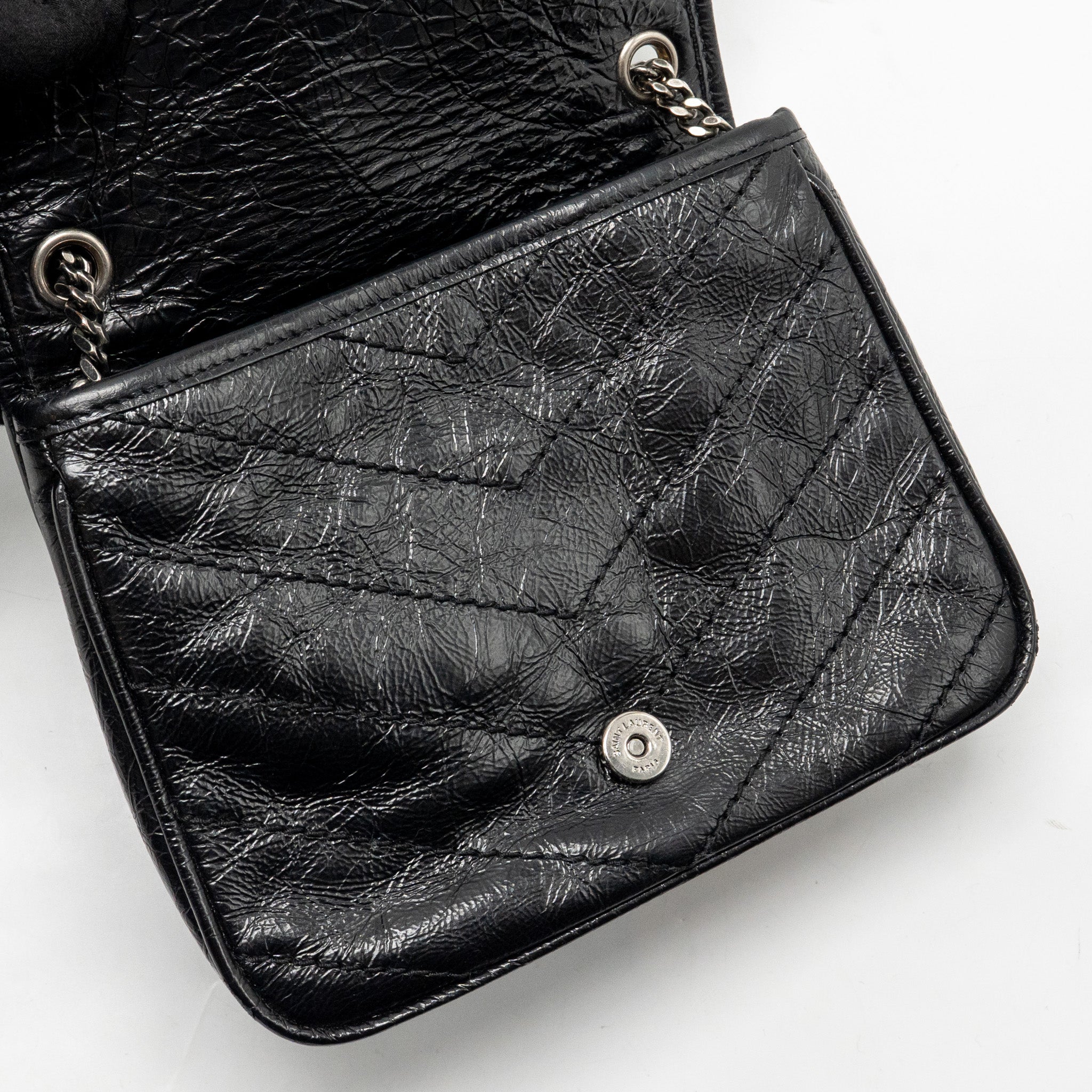 SAINT LAURENT / YSL NIKI CHAIN WALLET CRINKLED CALFSKIN BLACK SHW
