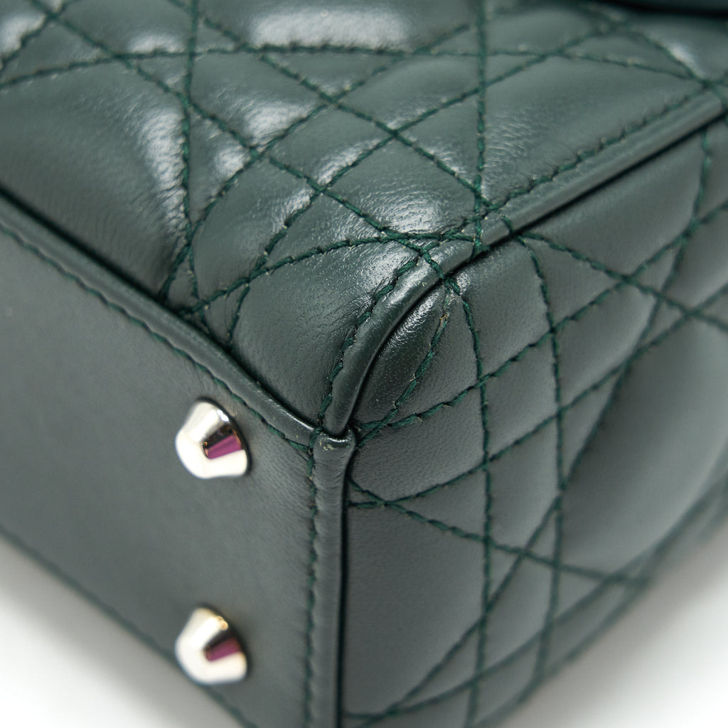 DIOR MINI LADY DIOR LAMBSKIN DARK GREEN SHW