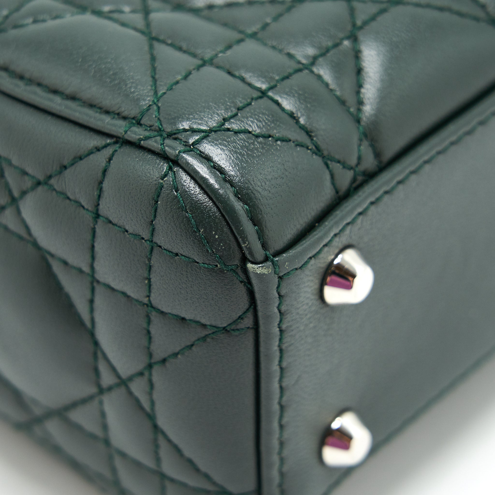 DIOR MINI LADY DIOR LAMBSKIN DARK GREEN SHW