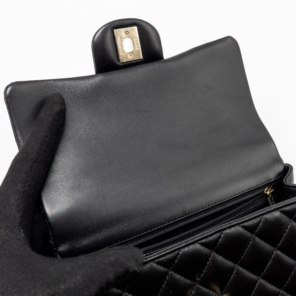 CHANEL TOP HANDLE MINI RECTANGULAR FLAP BAG LAMBSKIN BLACK LGHW (MICROCHIP)