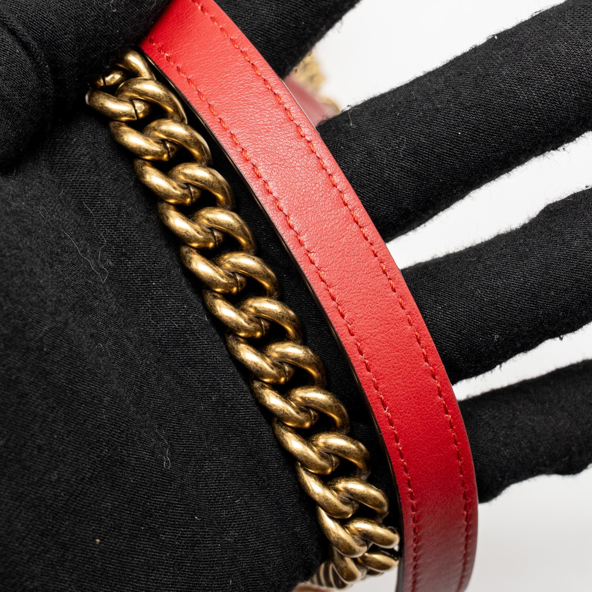GUCCI SMALL GG MARMONT SHOULDER BAG CALFSKIN RED BRUSHED GHW