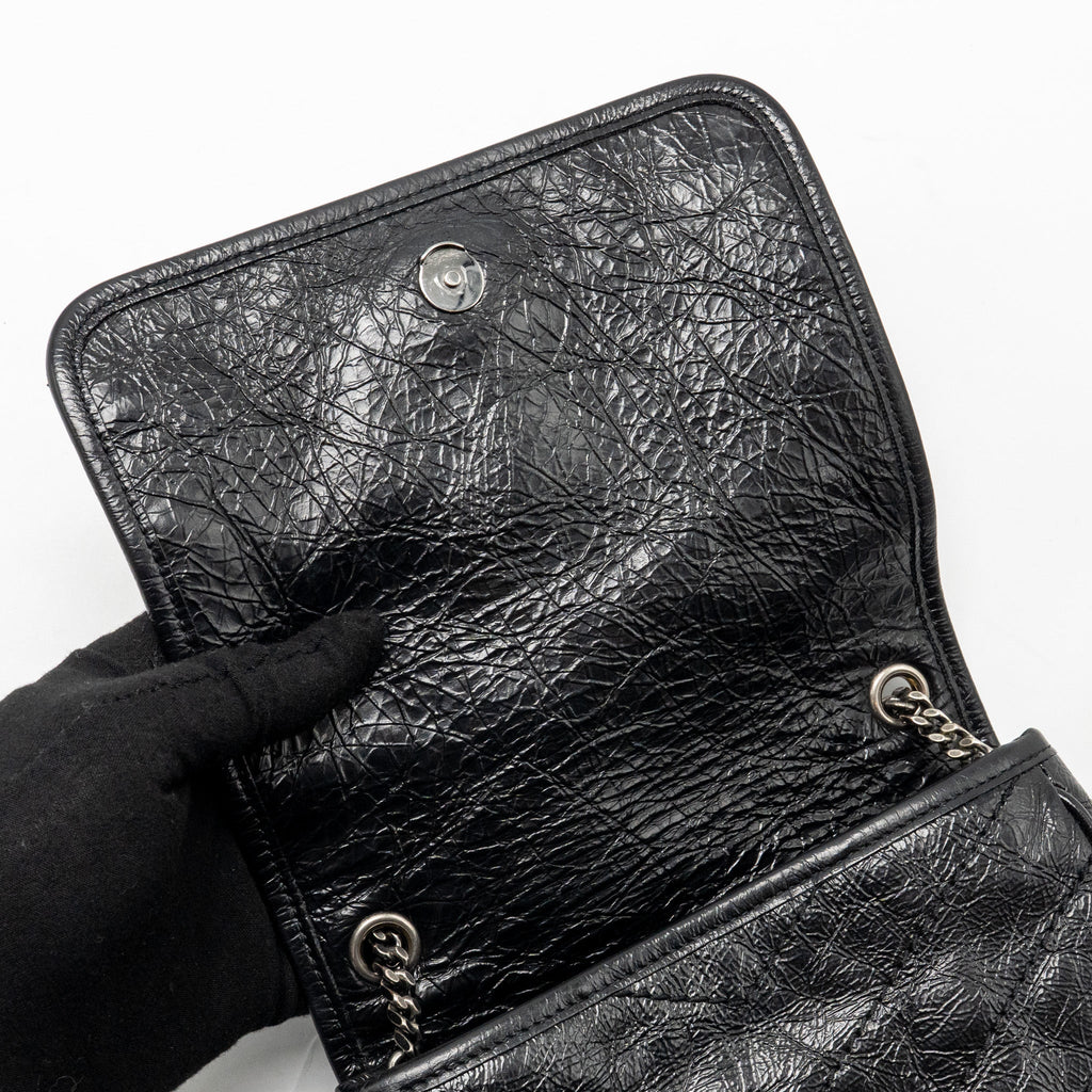 SAINT LAURENT / YSL NIKI CHAIN WALLET CRINKLED CALFSKIN BLACK SHW