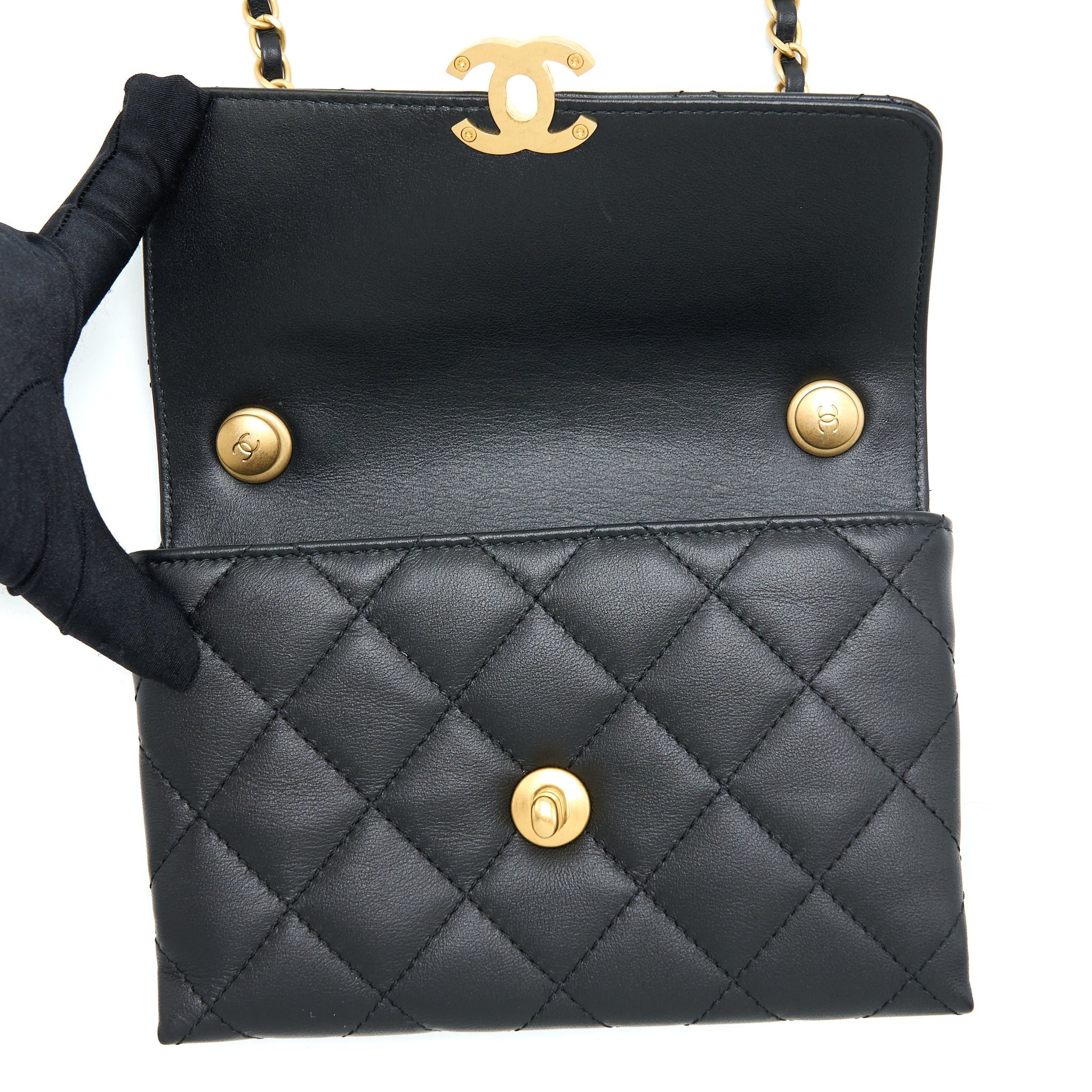 CHANEL 22S SEASONAL FLAP BAG CALFSKIN BLACK BRUSHED GHW