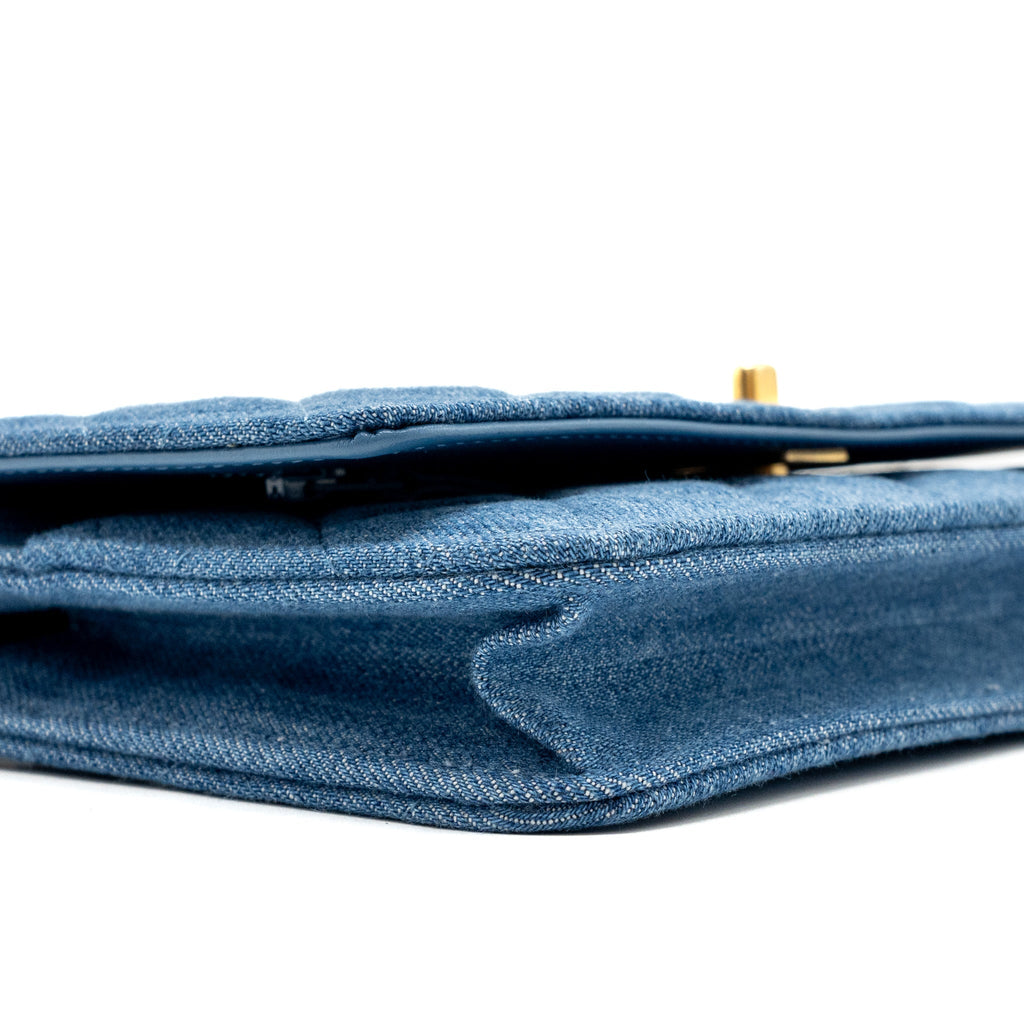 CHANEL PEARL CRUSH WALLET ON CHAIN DENIM BLUE GHW (MICROCHIP)