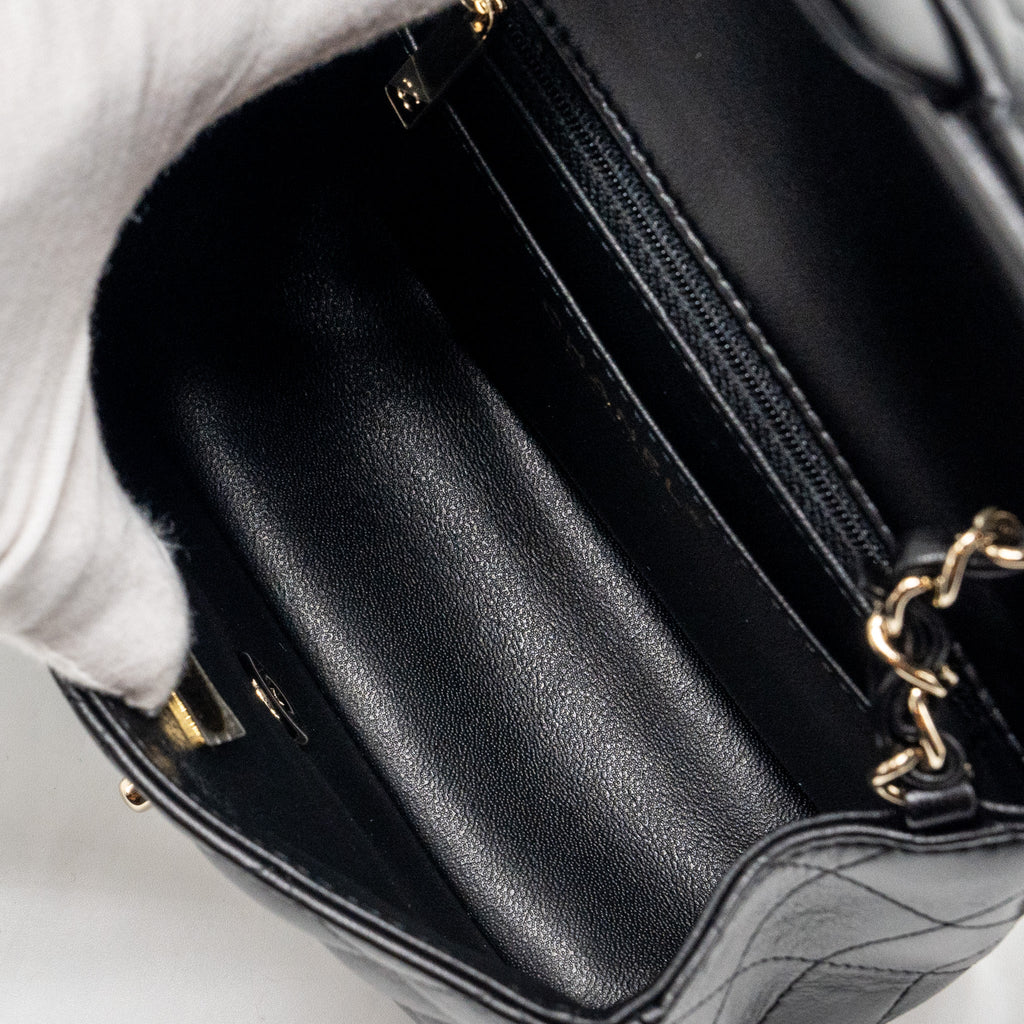 CHANEL MINI SQUARE FLAP BAG LAMBSKIN BLACK LGHW (MICROCHIP)