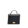CHANEL RITA TOP HANDLE FLAP BAG GRAINED GOATSKIN BLACK BRUSHED GHW