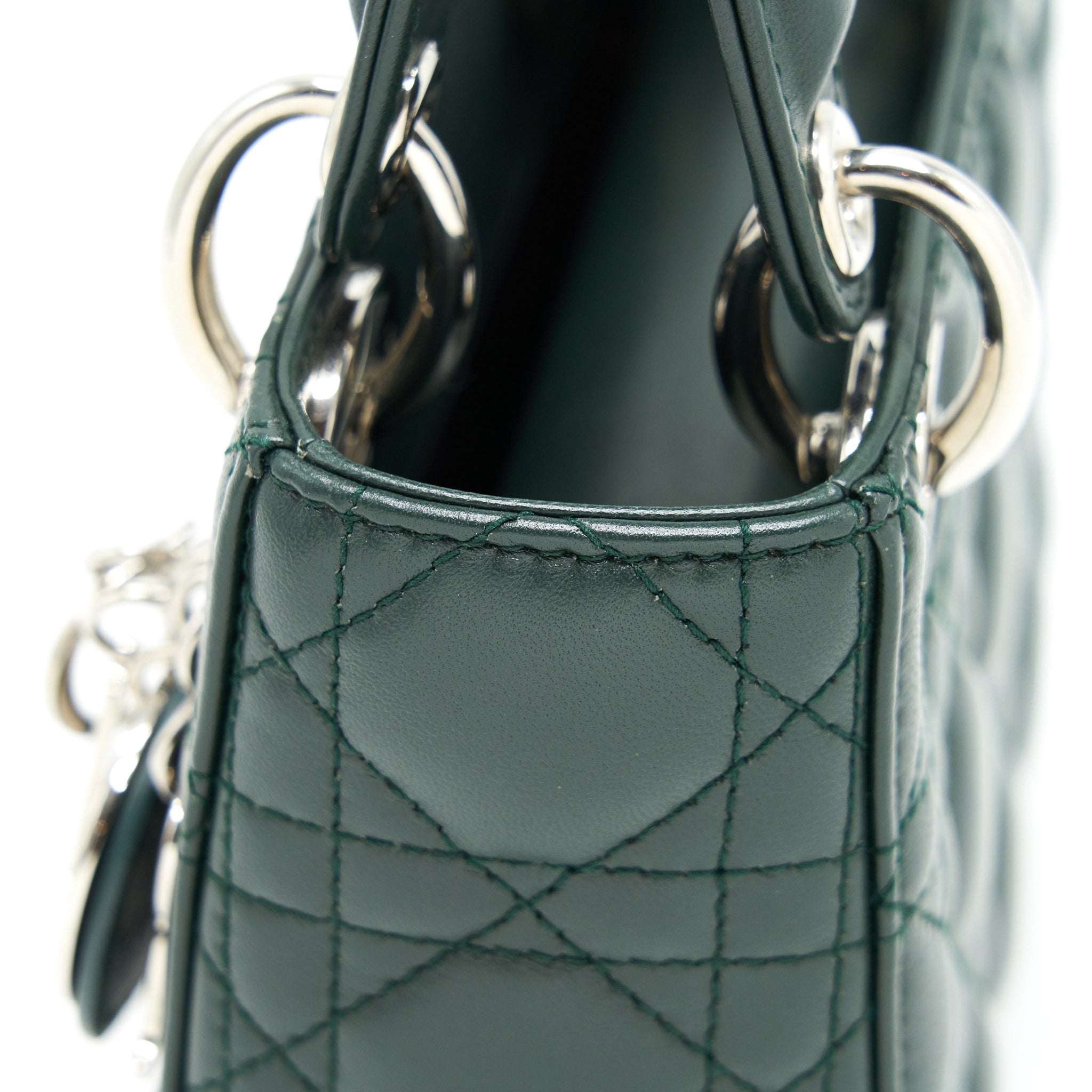 DIOR MINI LADY DIOR LAMBSKIN DARK GREEN SHW