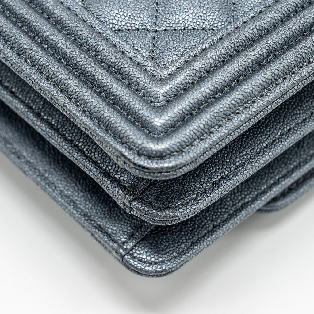 CHANEL NORTH SOUTH BOY BAG CAVIAR METALLIC GREY SHW