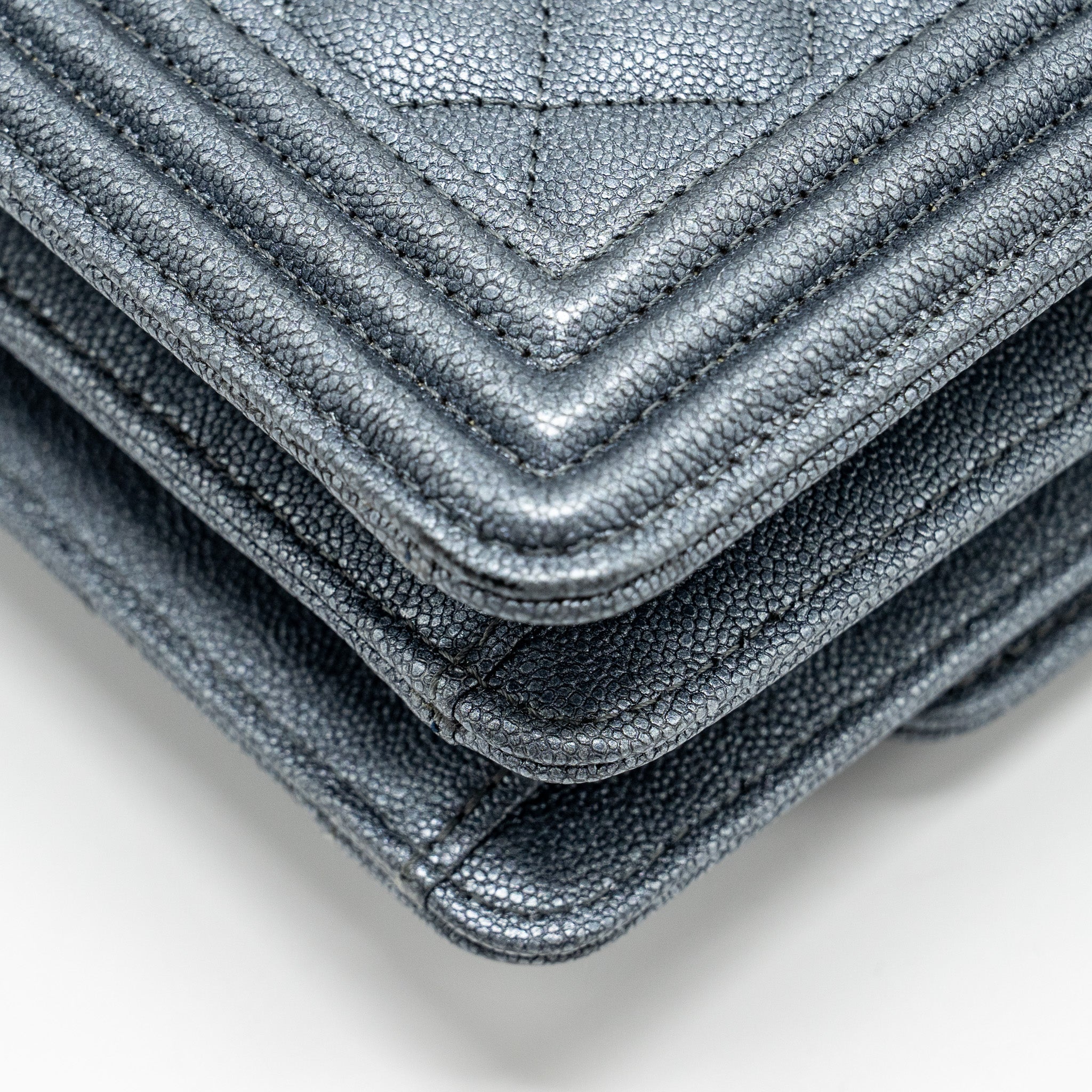 CHANEL NORTH SOUTH BOY BAG CAVIAR METALLIC GREY SHW