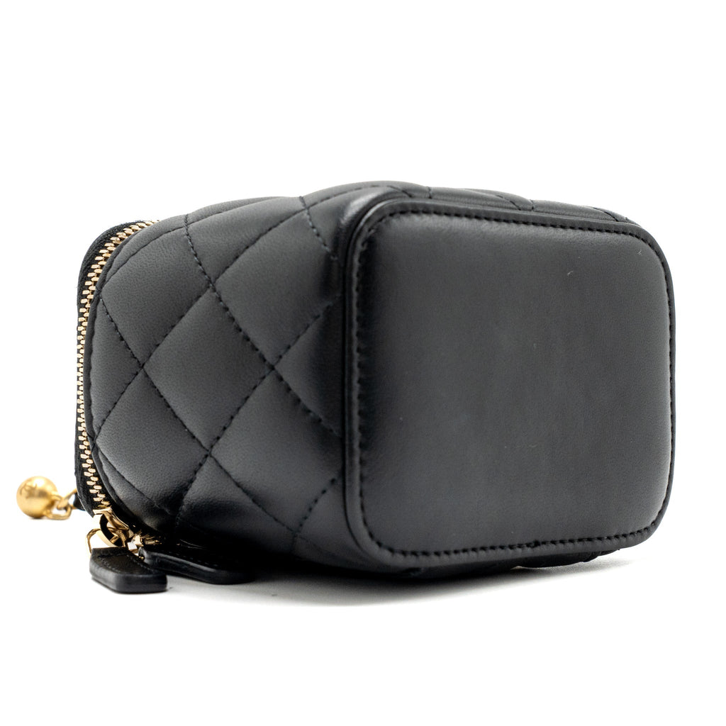 CHANEL PEARL CRUSH MINI VANITY WITH CHAIN LAMBSKIN BLACK GHW