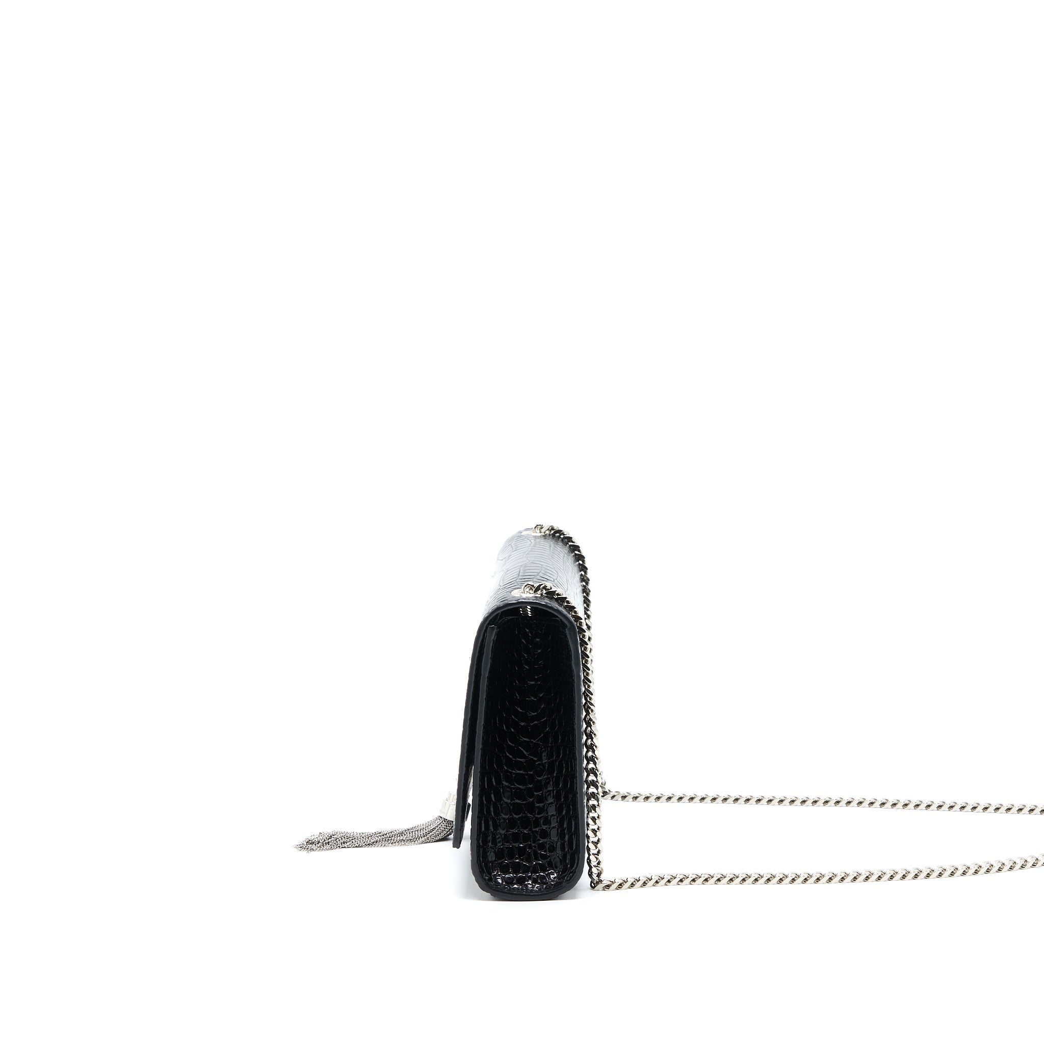 SAINT LAURENT KATE WITH TASSEL CHAIN BAG CROC EMBOSSED CALFSKIN BLACK SHW