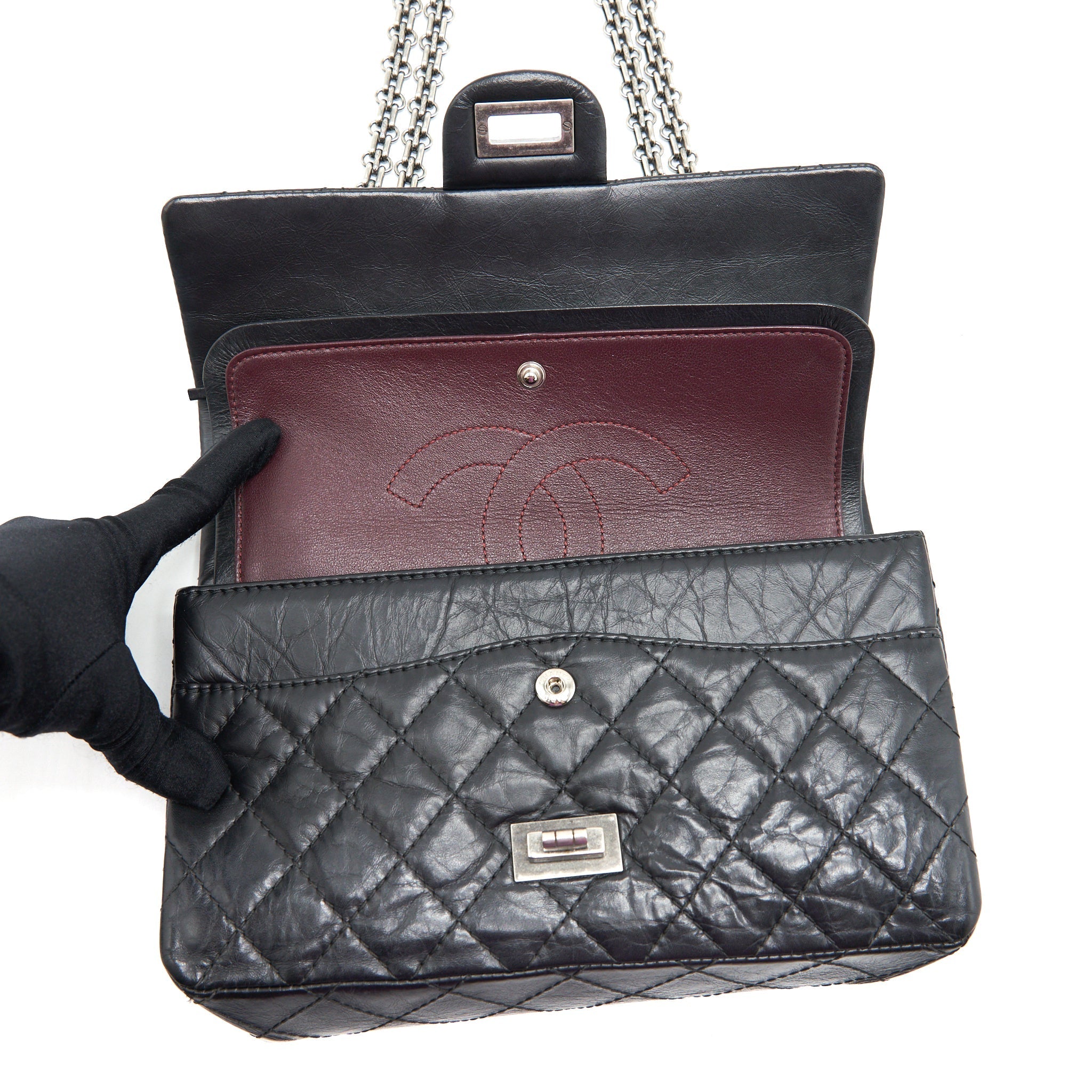 CHANEL REISSUE 2.55 DOUBLE FLAP BAG CALFSKIN BLACK SHW