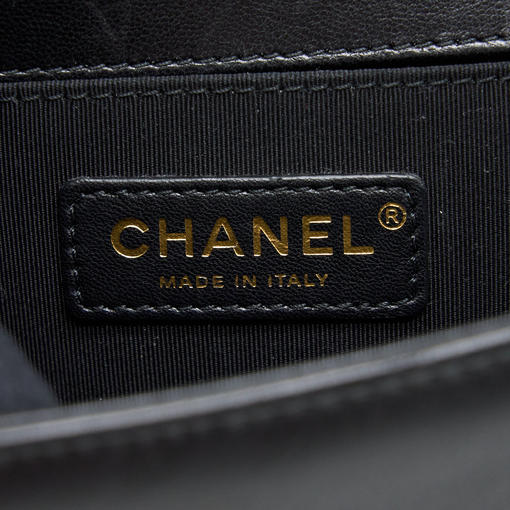 CHANEL SMALL JACKET BOY BAG LAMBSKIN/TWEED BLACK GHW