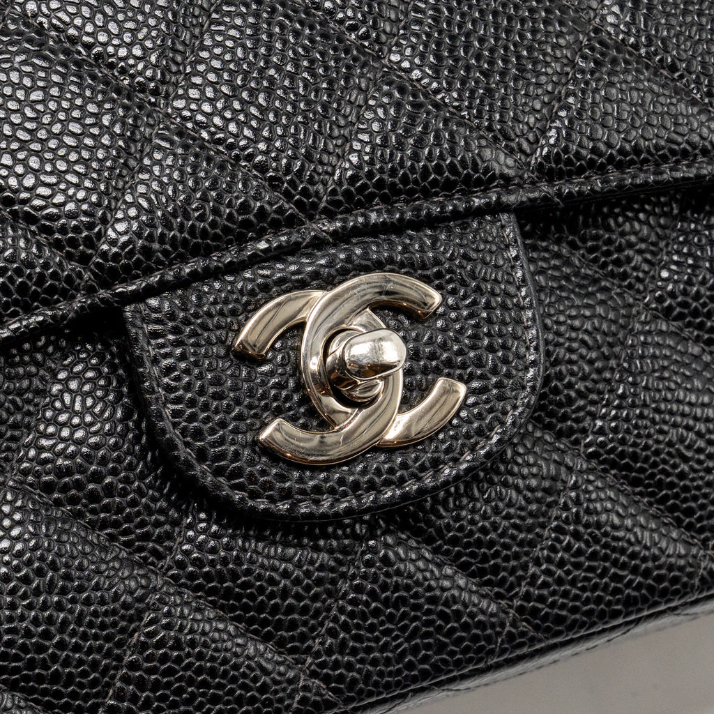 CHANEL MEDIUM CLASSIC DOUBLE FLAP BAG CAVIAR BLACK SHW