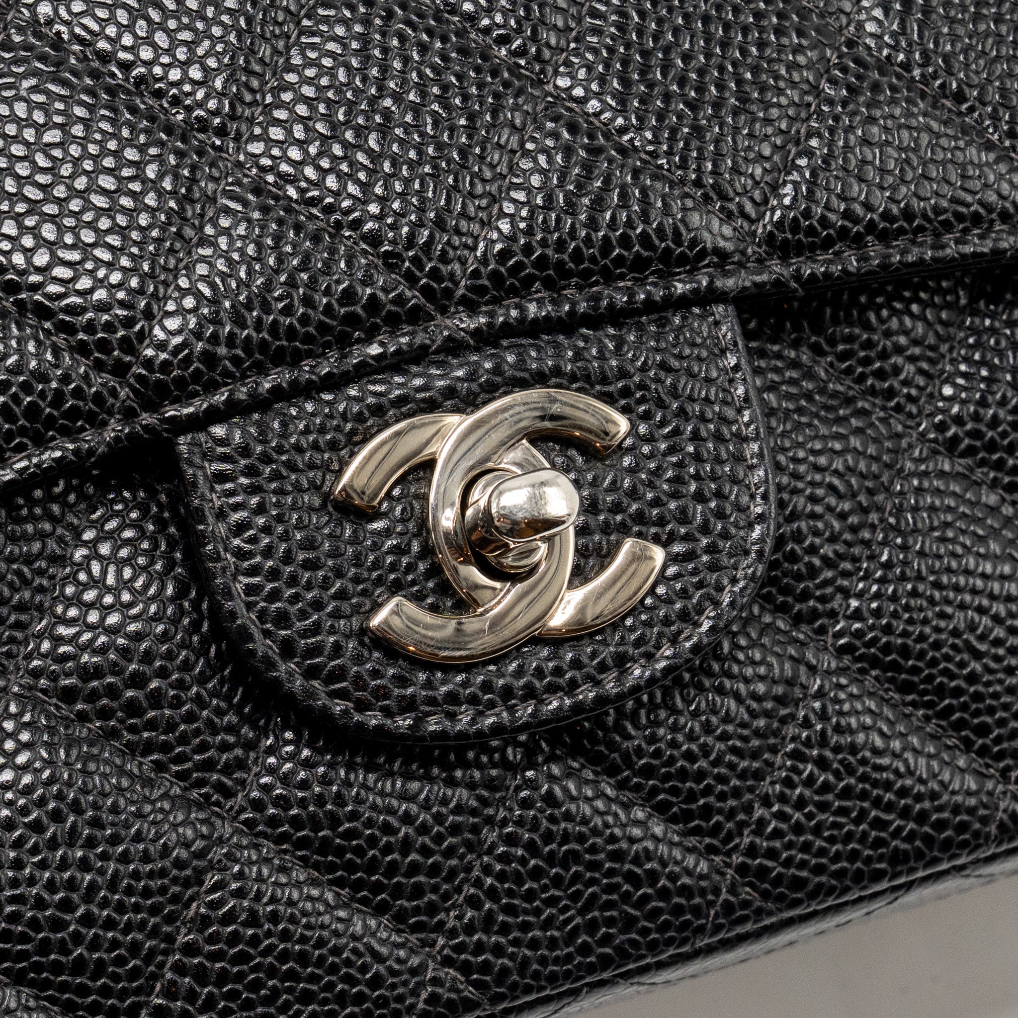 CHANEL MEDIUM CLASSIC DOUBLE FLAP BAG CAVIAR BLACK SHW