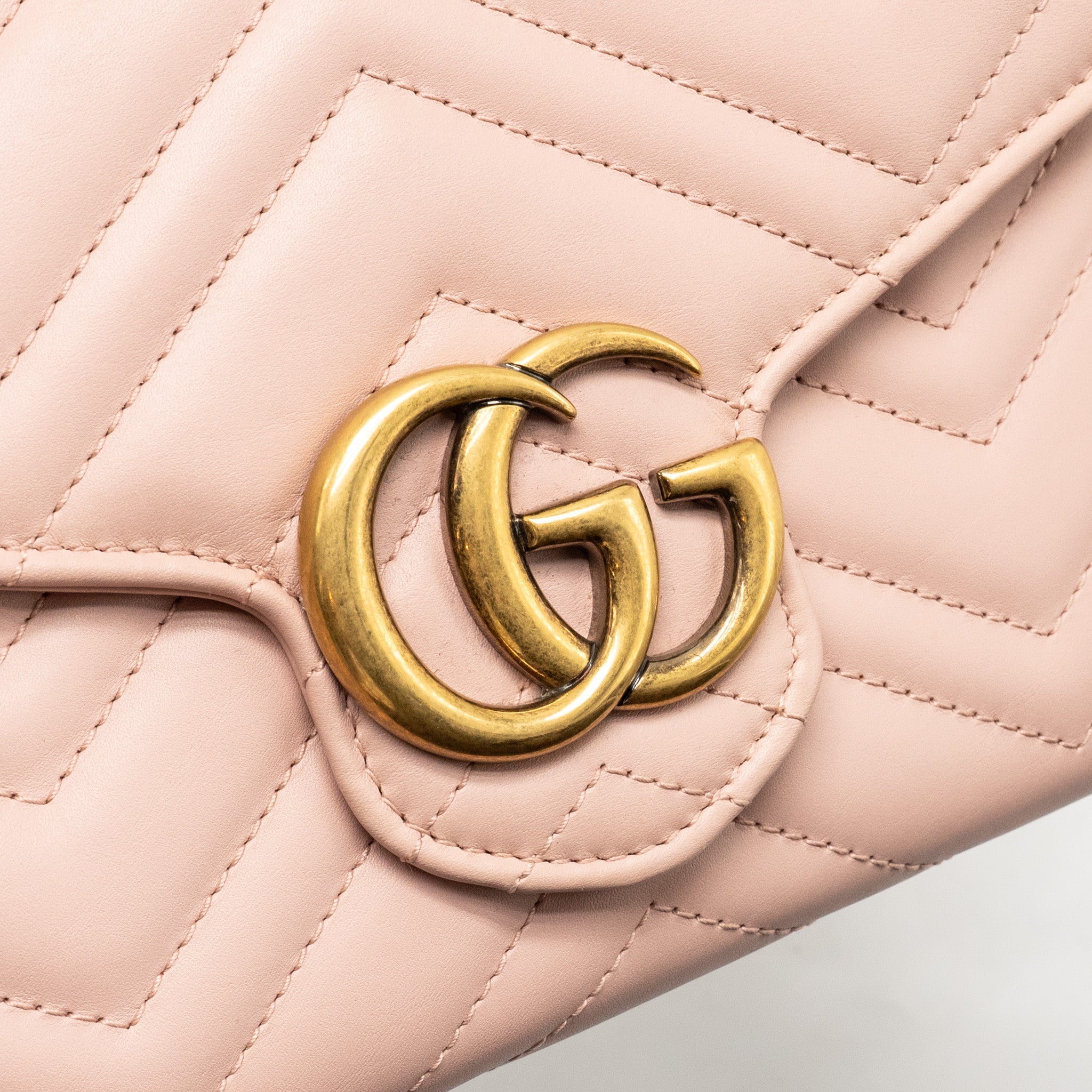 GUCCI GG MARMONT WALLET ON CHAIN CALFSKIN PINK GHW
