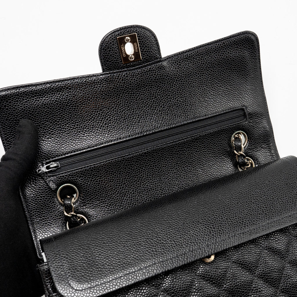 CHANEL MEDIUM CLASSIC DOUBLE FLAP BAG CAVIAR BLACK SHW