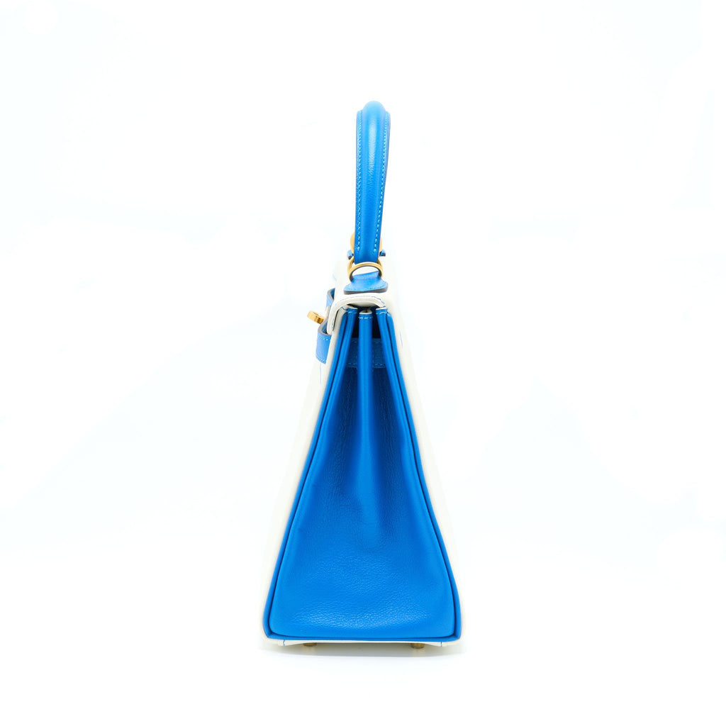 HERMES KELLY 28 SPECIAL ORDER EVERCOLOR BLANC/MYKONO BRUSHED GOLD HARDWARE