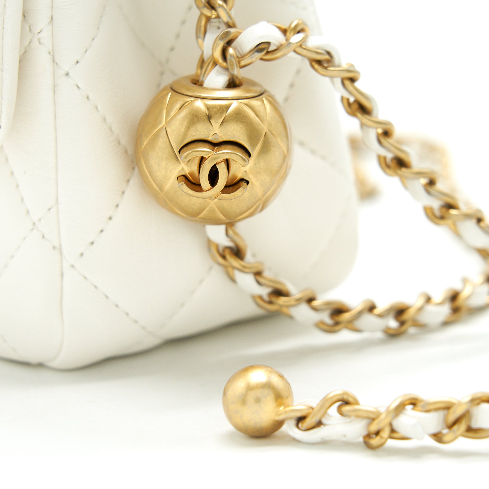 CHANEL PEARL CRUSH MINI SQUARE FLAP BAG WHITE GHW