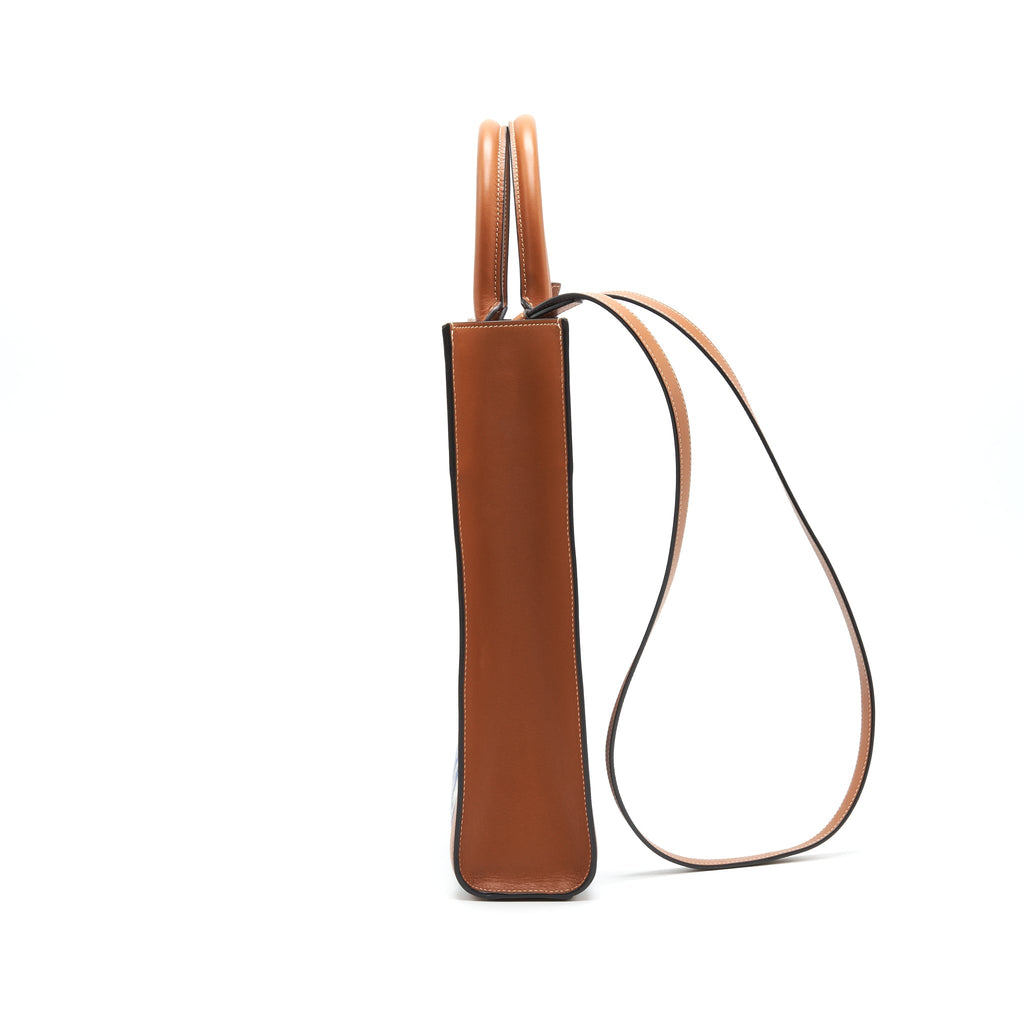 CELINE SMALL VERTICAL CABAS CELINE IN MAILLON TRIOMPHE JACQUARD AND CALFSKIN NAVY / TAN
