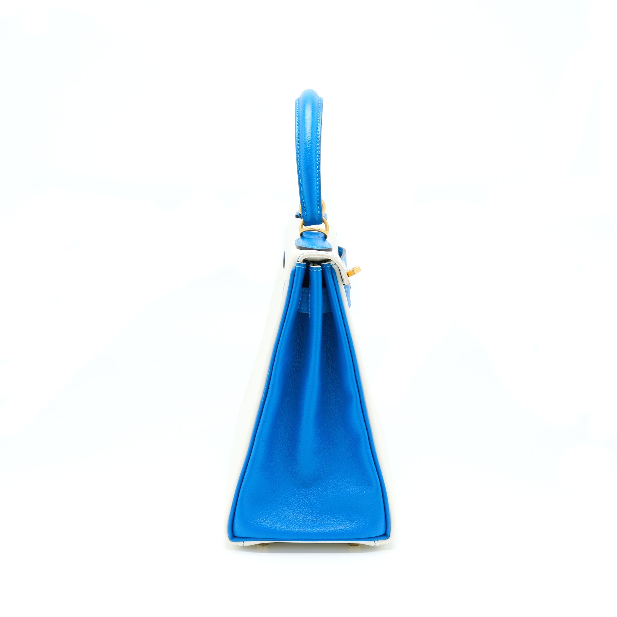HERMES KELLY 28 SPECIAL ORDER EVERCOLOR BLANC/MYKONO BRUSHED GOLD HARDWARE