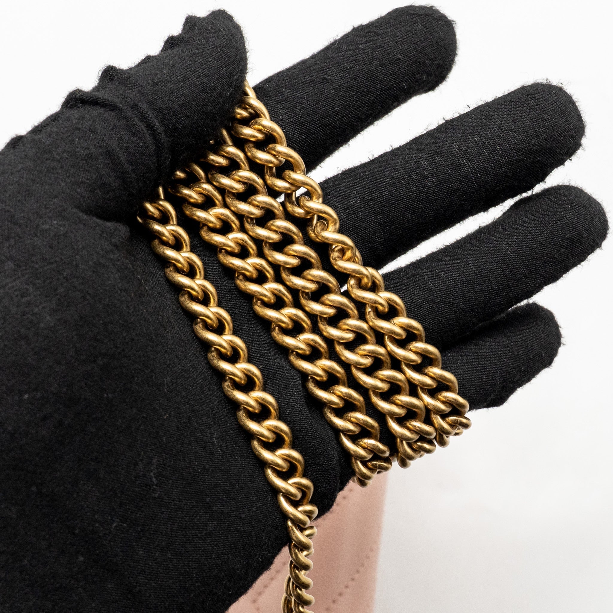 GUCCI GG MARMONT WALLET ON CHAIN CALFSKIN PINK GHW