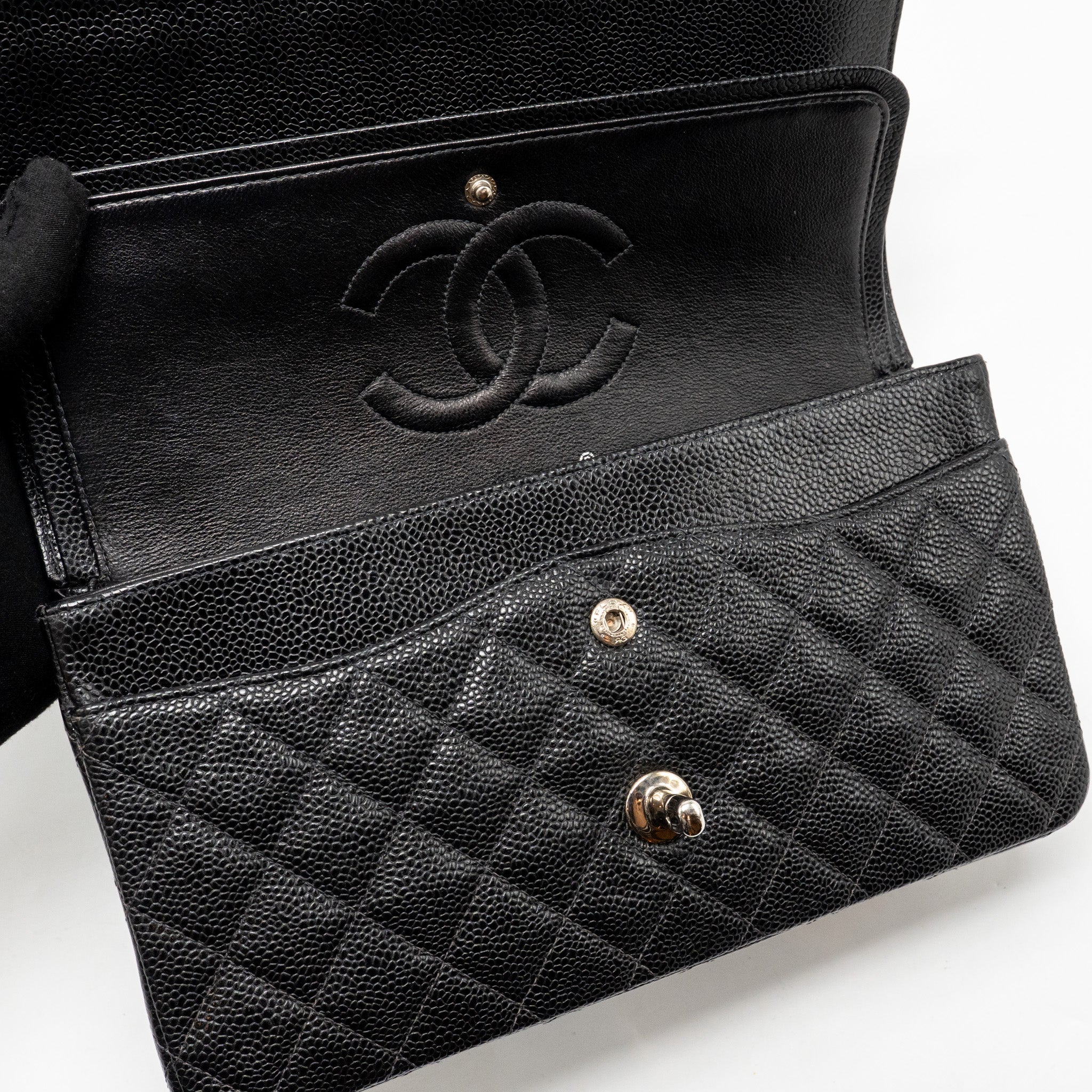 CHANEL MEDIUM CLASSIC DOUBLE FLAP BAG CAVIAR BLACK SHW
