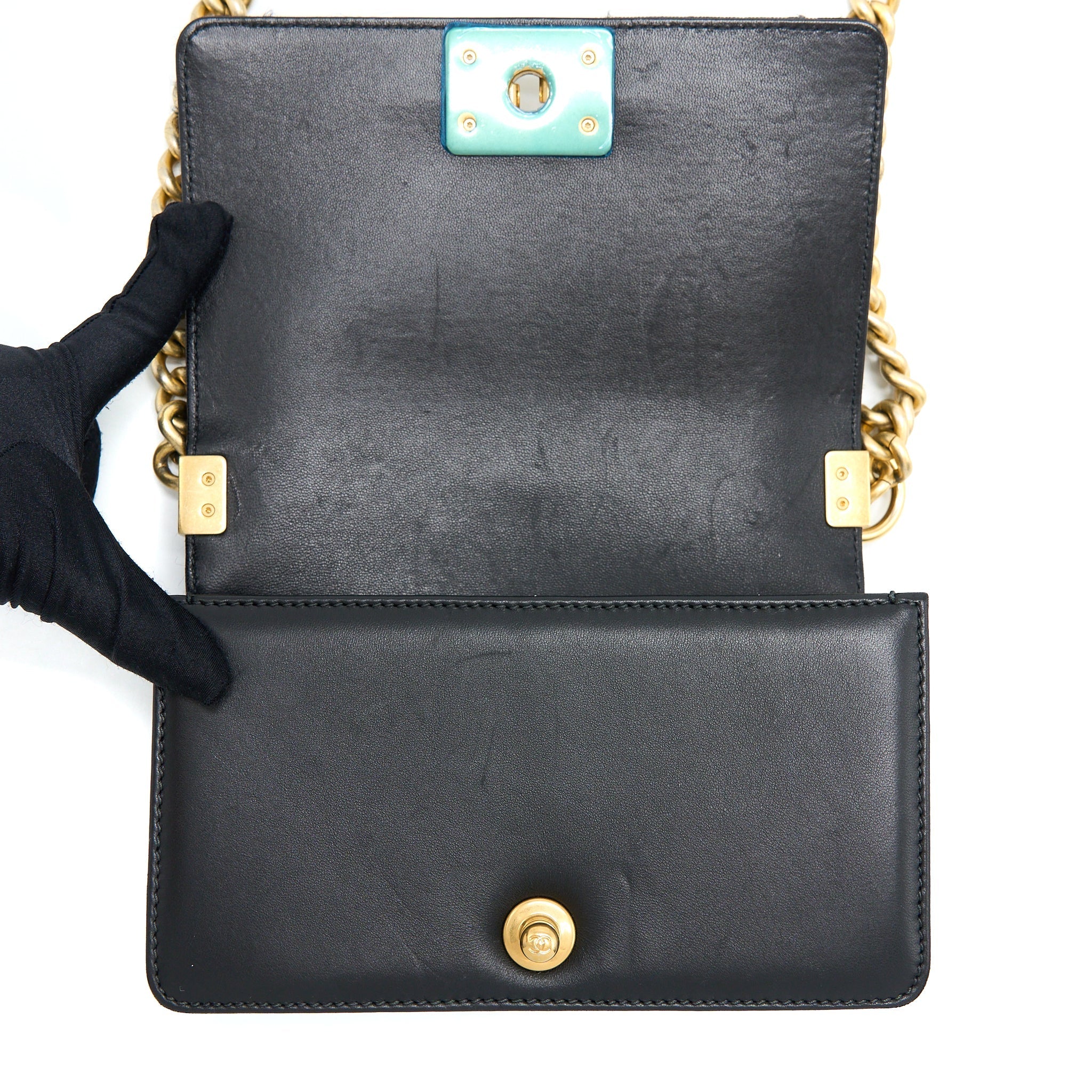 CHANEL SMALL JACKET BOY BAG LAMBSKIN/TWEED BLACK GHW