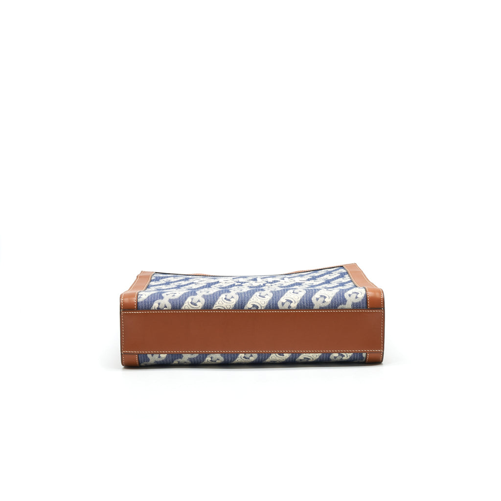 CELINE SMALL VERTICAL CABAS CELINE IN MAILLON TRIOMPHE JACQUARD AND CALFSKIN NAVY / TAN