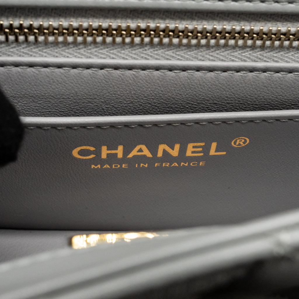 CHANEL PEARL CRUSH MINI RECTANGULAR FLAP BAG LAMBSKIN GREY GHW (MICROCHIP)