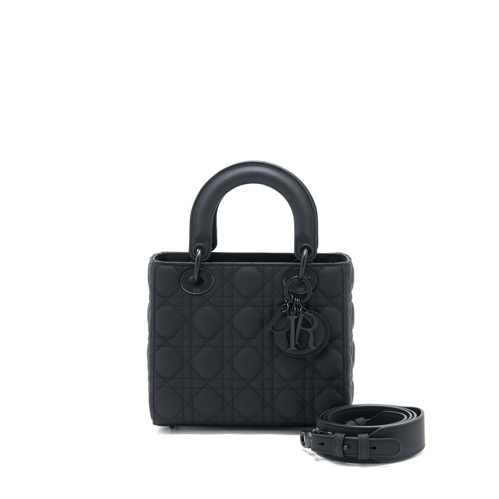 DIOR SMALL LADY DIOR CALFSKIN SO BLACK WITH BLACK HARDWARE