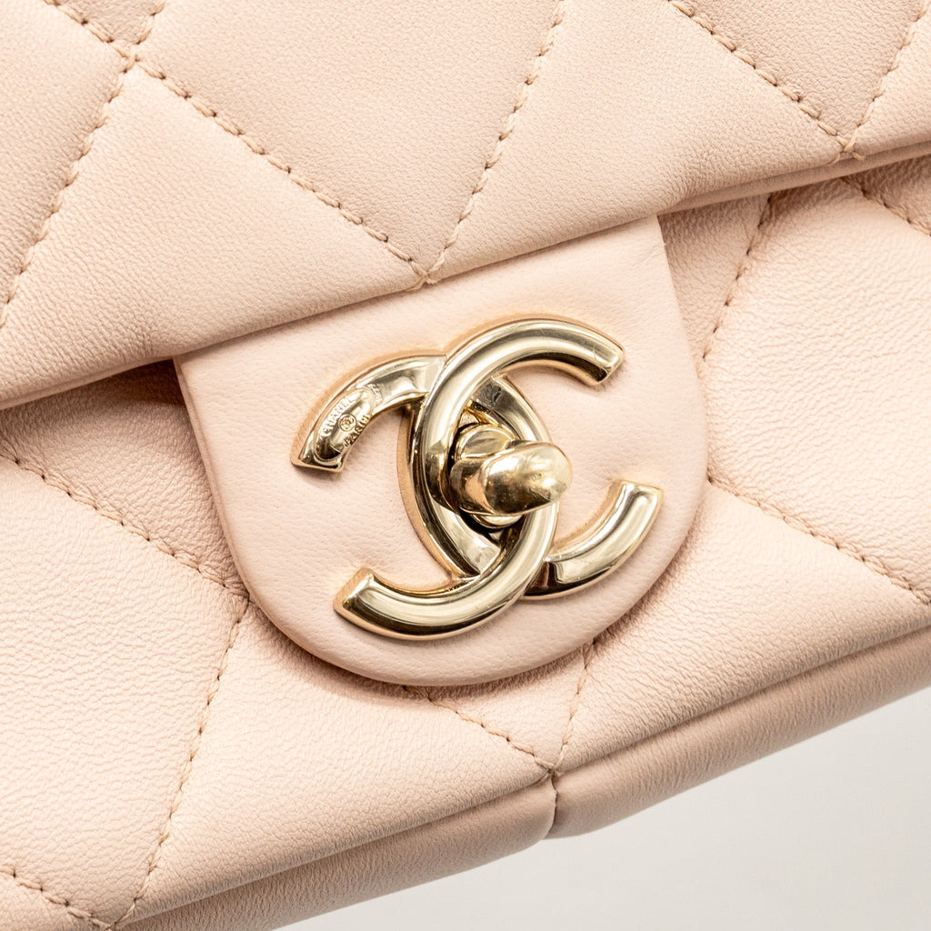 CHANEL GIANT TOP HANDLE RECTANGULAR FLAP BAG LAMBSKIN PINK LGHW (MICROCHIP)