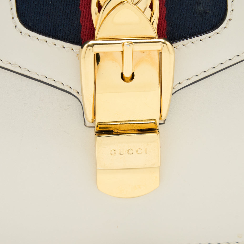 GUCCI MINI TOP HANDLE SYLVIE BAG CALFSKIN WHITE GHW