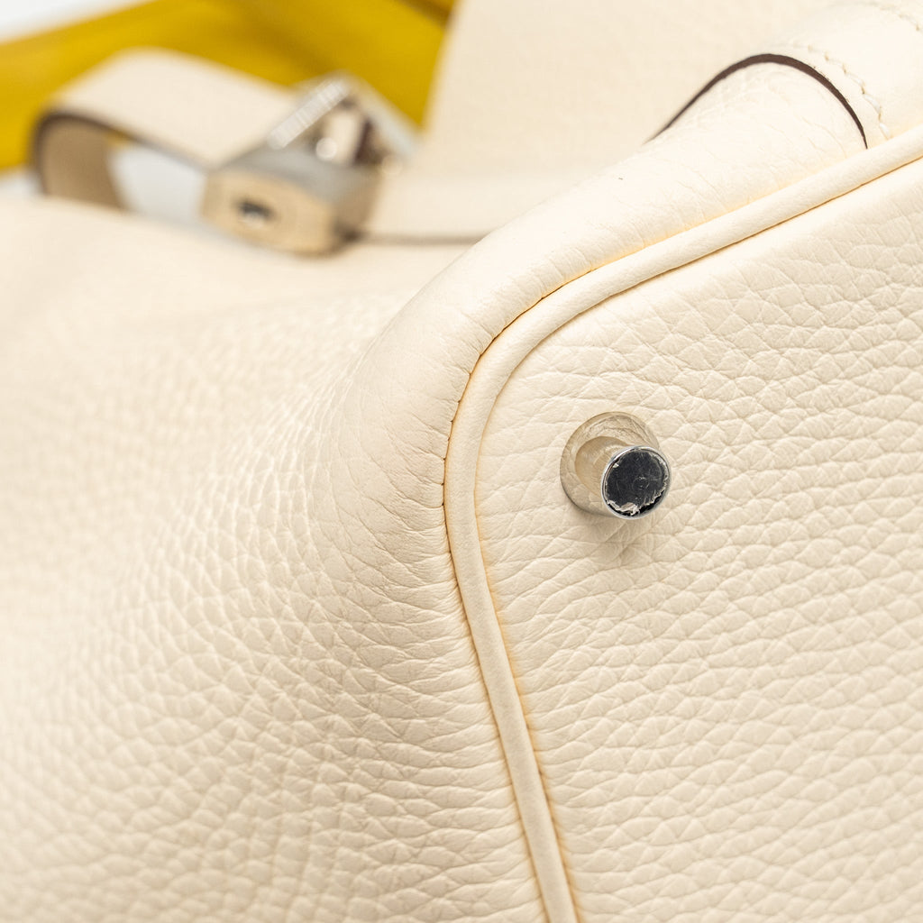 HERMES PICOTIN 18 LOCK BAG CLEMENCE/OSTRICH HANDLE NATA/JAUNE CITRON SHW