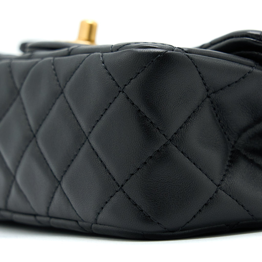 CHANEL PEARL CRUSH MINI RECTANGULAR LAMBSKIN BLACK WITH GHW (MICROCHIP)