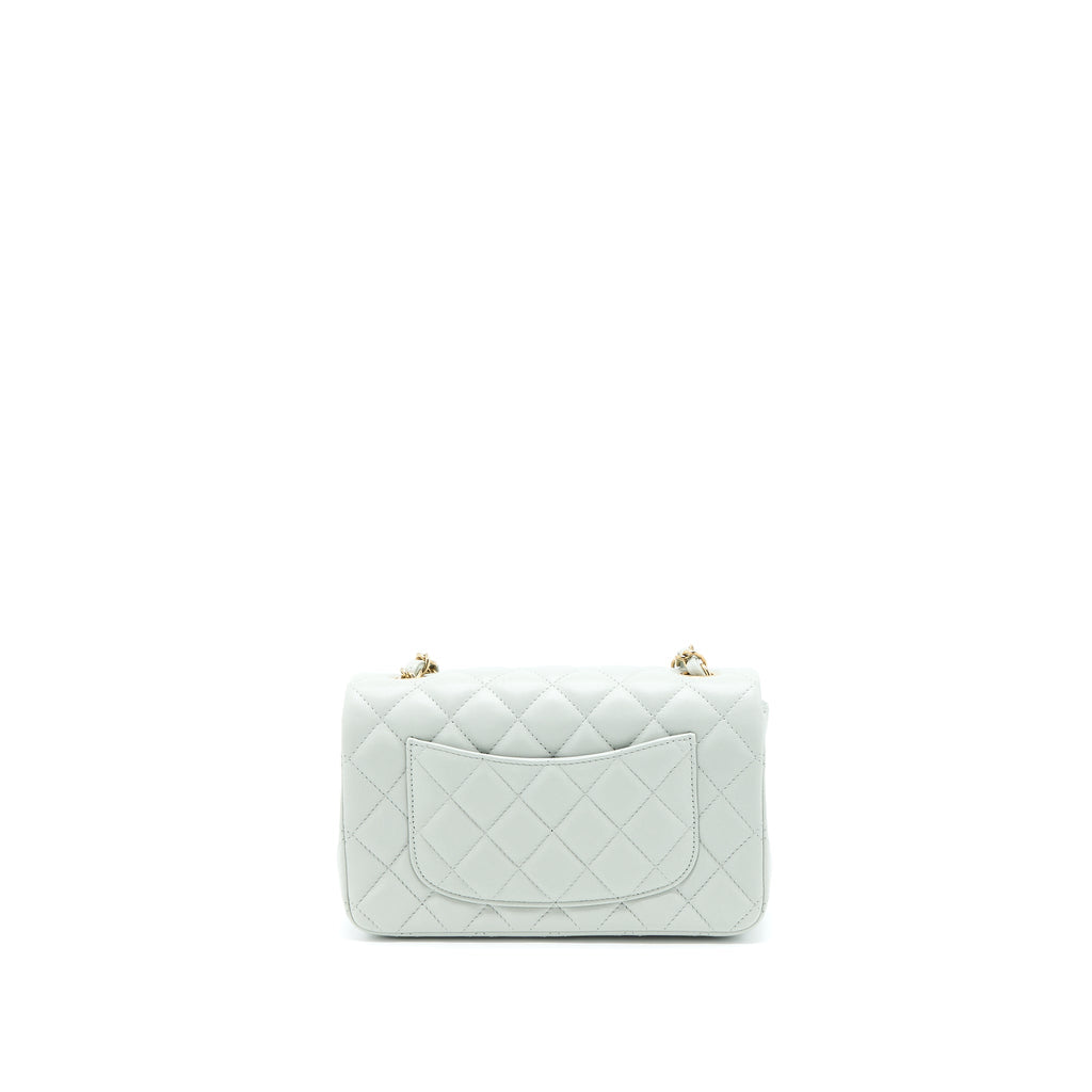 CHANEL 23C MINI RECTANGULAR FLAP BAG LAMBSKIN LIGHT GREY LGHW (MICROCHIP)
