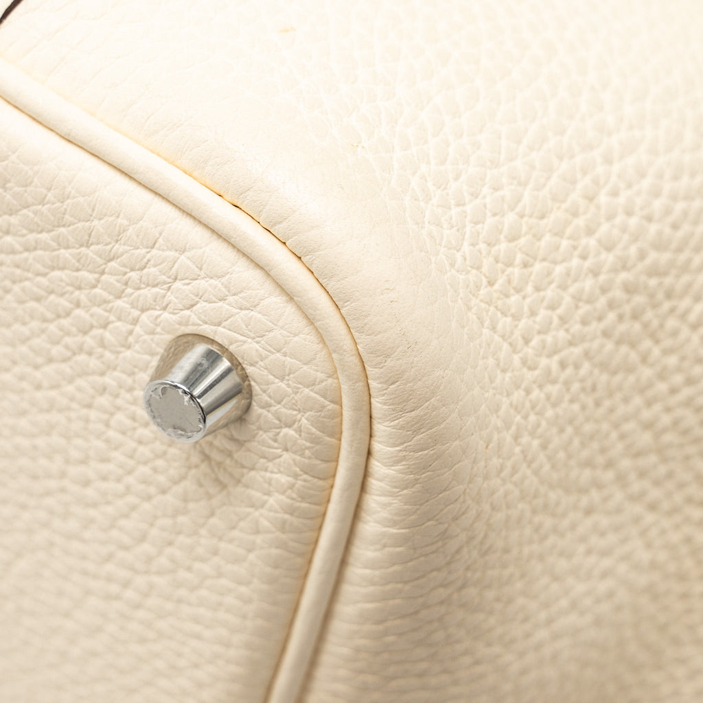 HERMES PICOTIN 18 LOCK BAG CLEMENCE/OSTRICH HANDLE NATA/JAUNE CITRON SHW