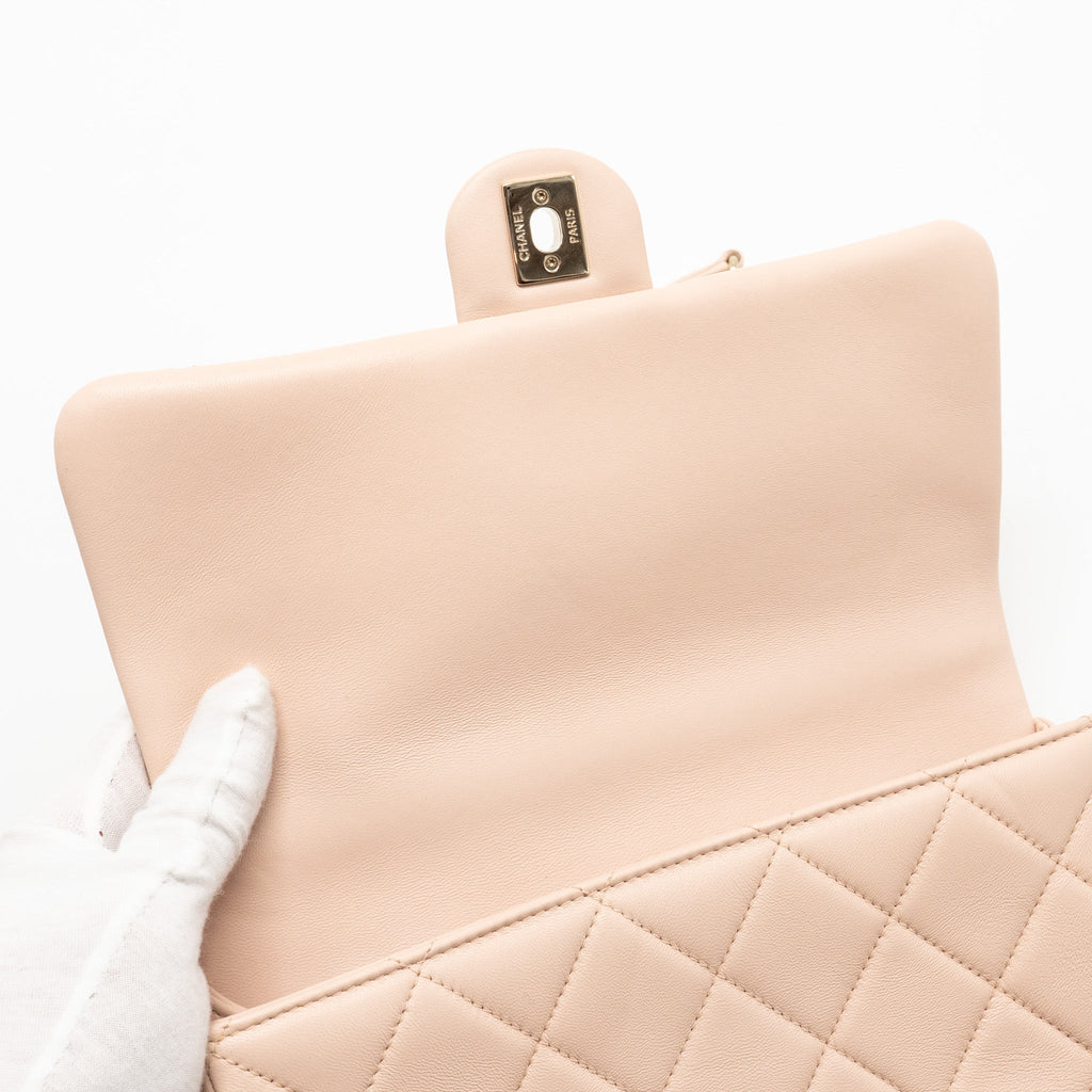CHANEL GIANT TOP HANDLE RECTANGULAR FLAP BAG LAMBSKIN PINK LGHW (MICROCHIP)